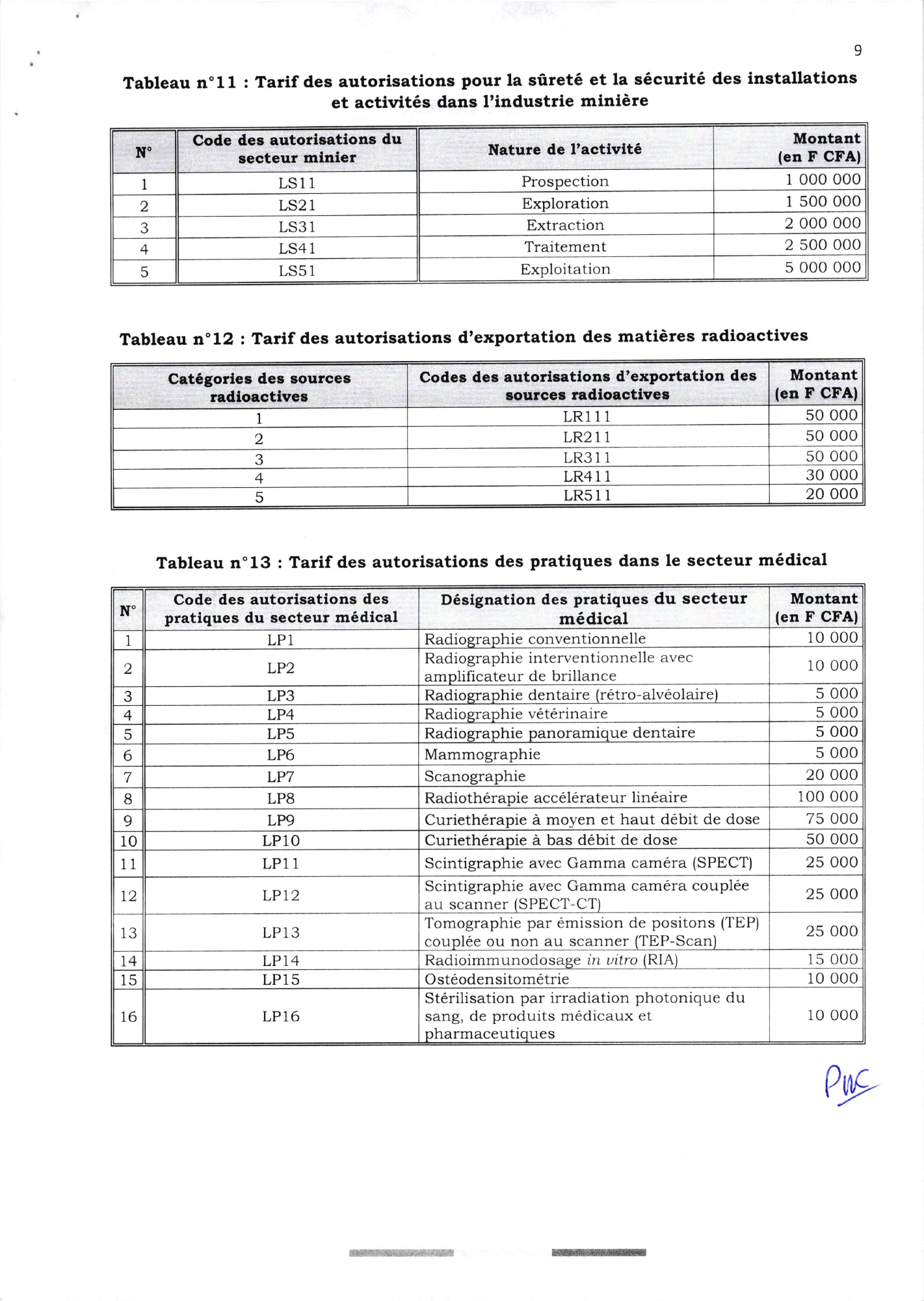 Arrêté interministériel 2023-001 du 30 mars 2023 — official PDF page 9; original table columns, symbols and diagram connections