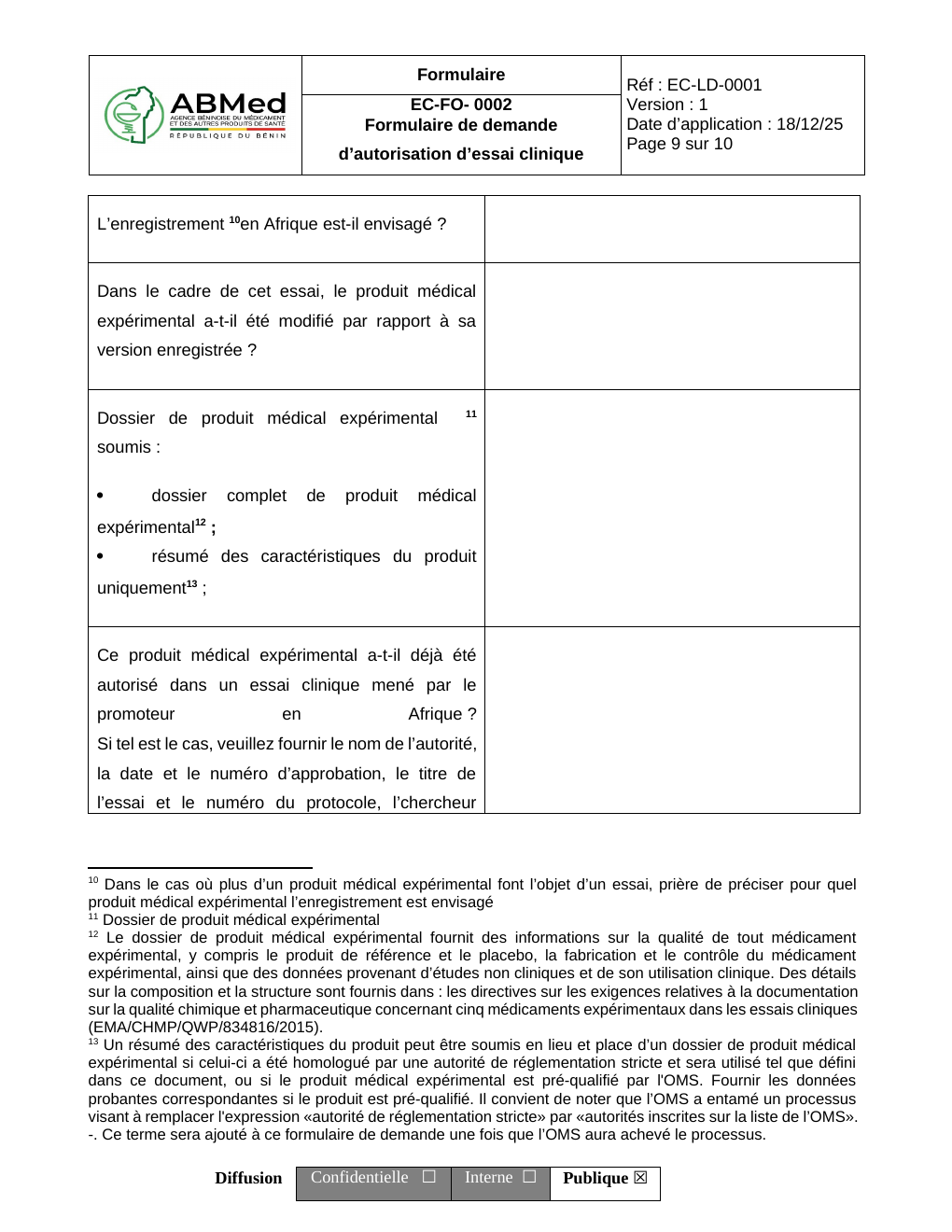 Rendered from the linked Office original — page 9; retained table layout and symbols. This is a render, not an official PDF page.