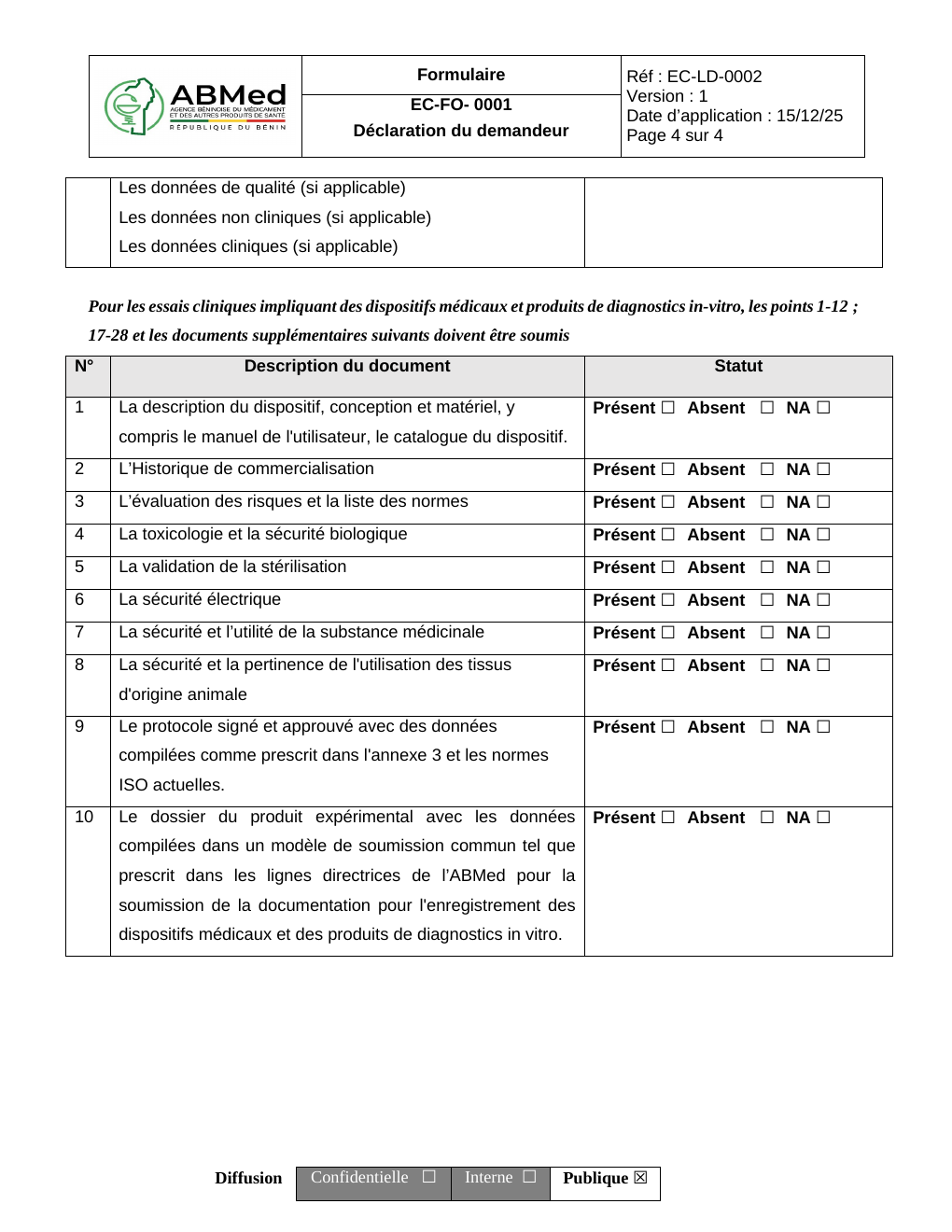 Rendered from the linked Office original — page 4; retained table layout and symbols. This is a render, not an official PDF page.