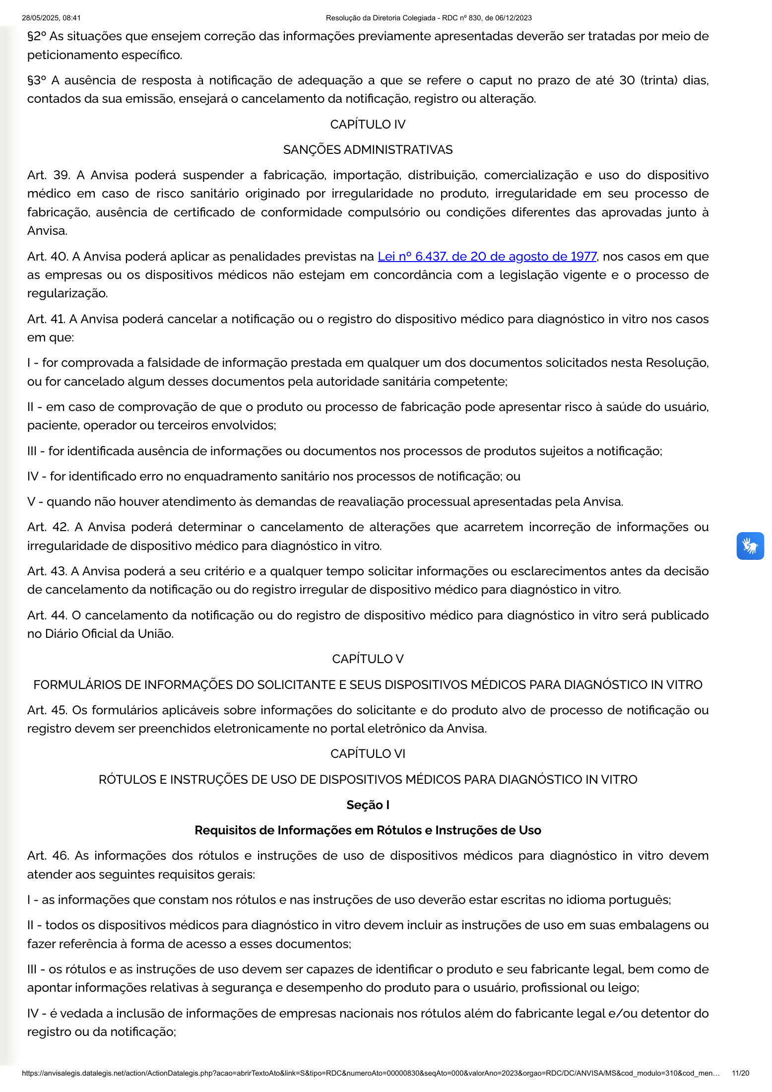 RDC 830/2023 — official SESA-hosted reprint — original complete physical PDF page 11; original image governs.