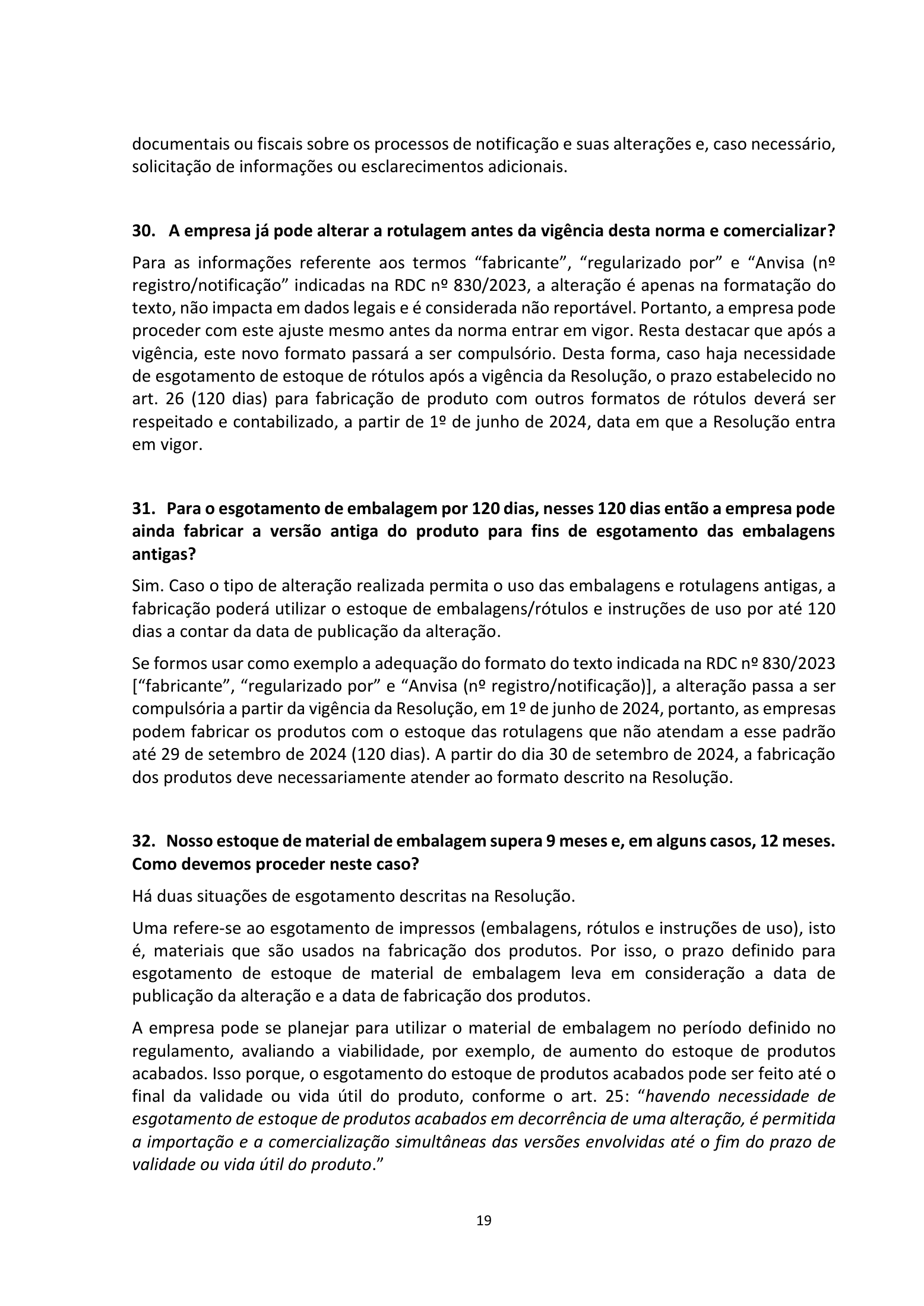ANVISA RDC 830/2023 Q&A — edition 2 — original complete physical PDF page 19; original image governs.