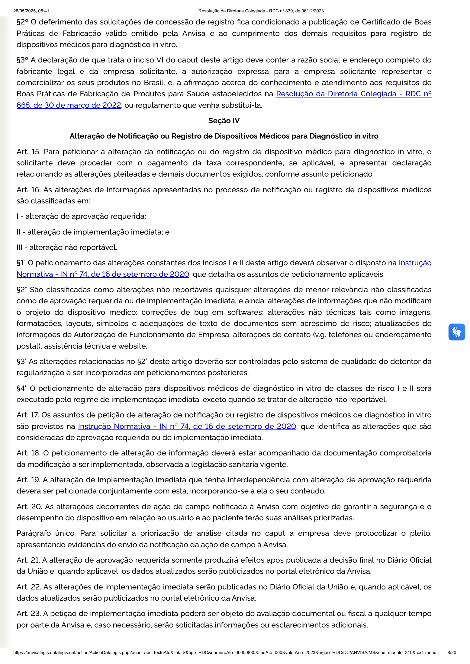 RDC 830/2023 — official SESA-hosted reprint — original complete physical PDF page 8; original image governs.