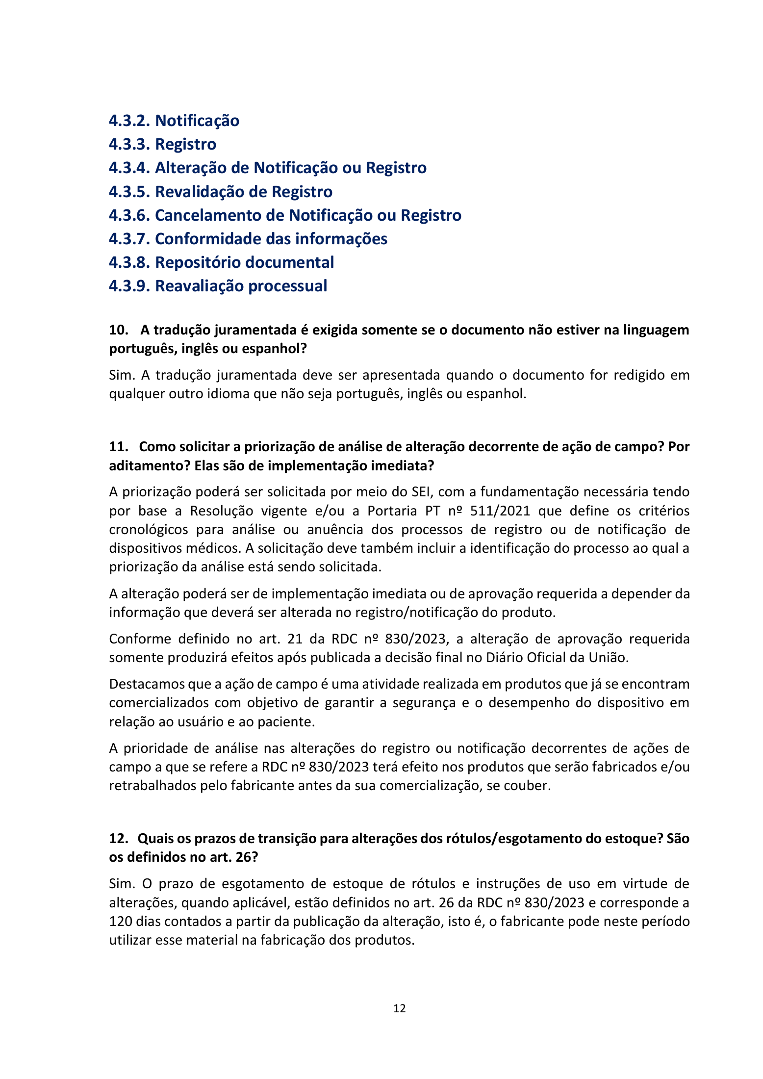 ANVISA RDC 830/2023 Q&A — edition 2 — original complete physical PDF page 12; original image governs.
