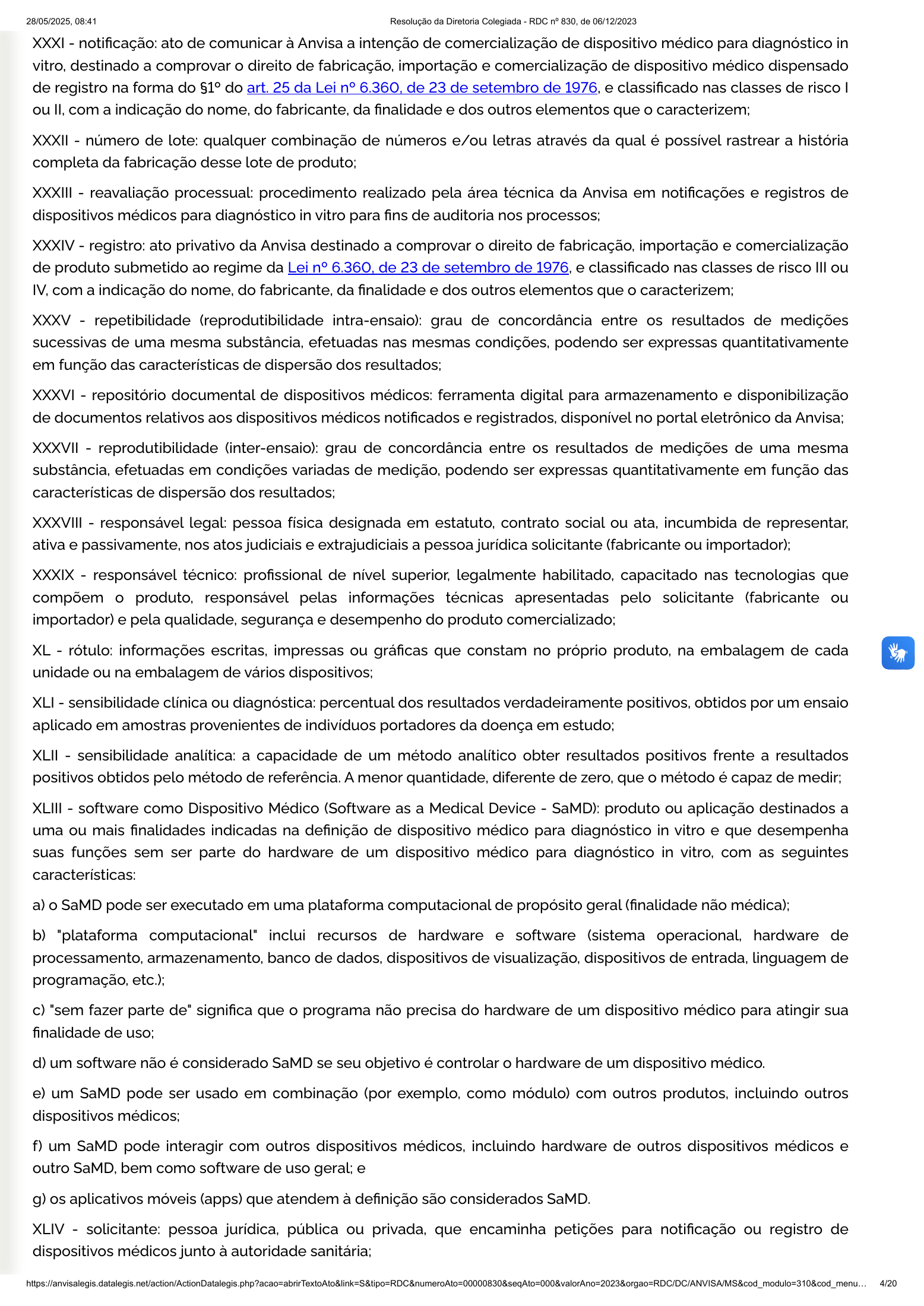 RDC 830/2023 — official SESA-hosted reprint — original complete physical PDF page 4; original image governs.