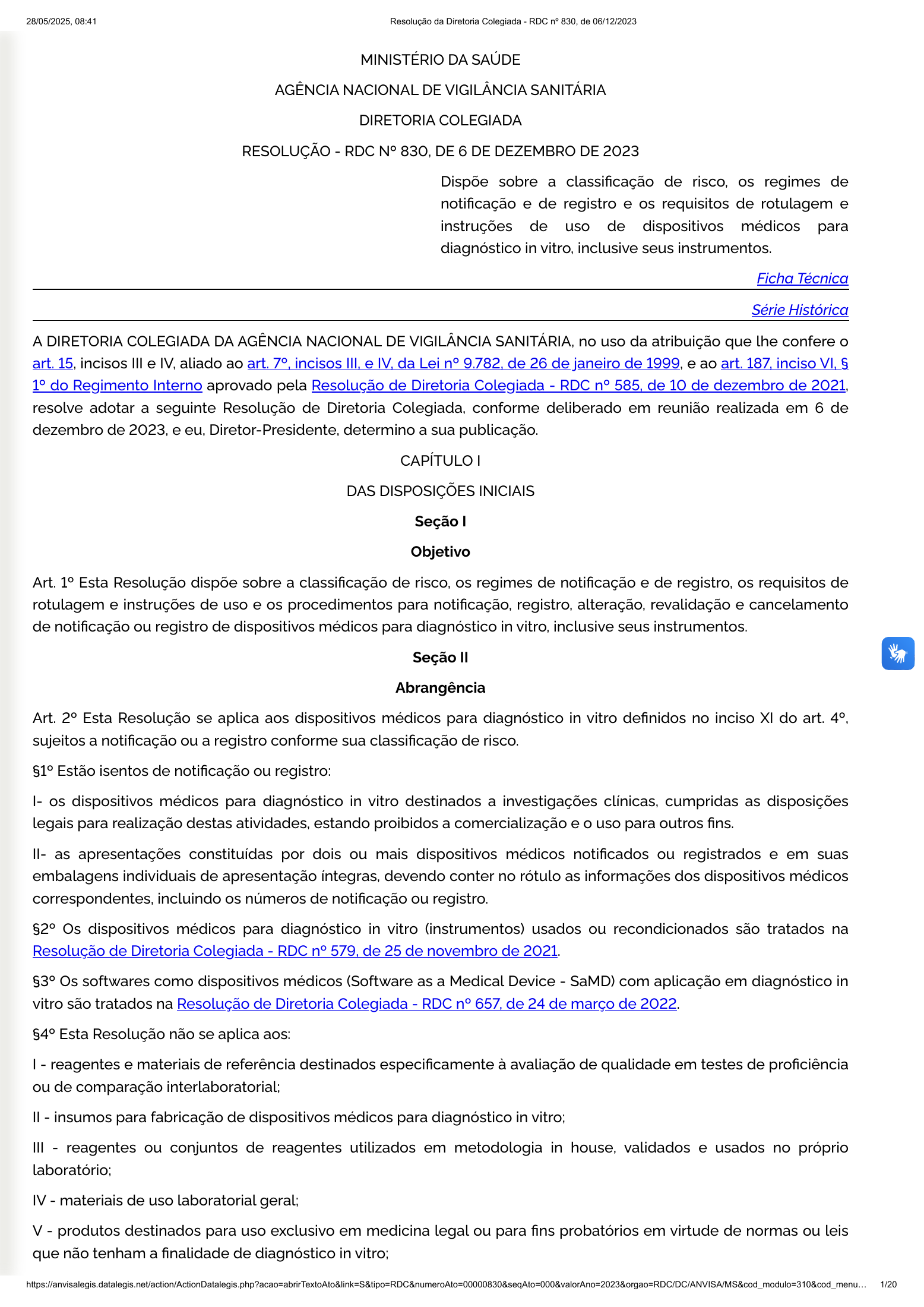 RDC 830/2023 — official SESA-hosted reprint — original complete physical PDF page 1; original image governs.