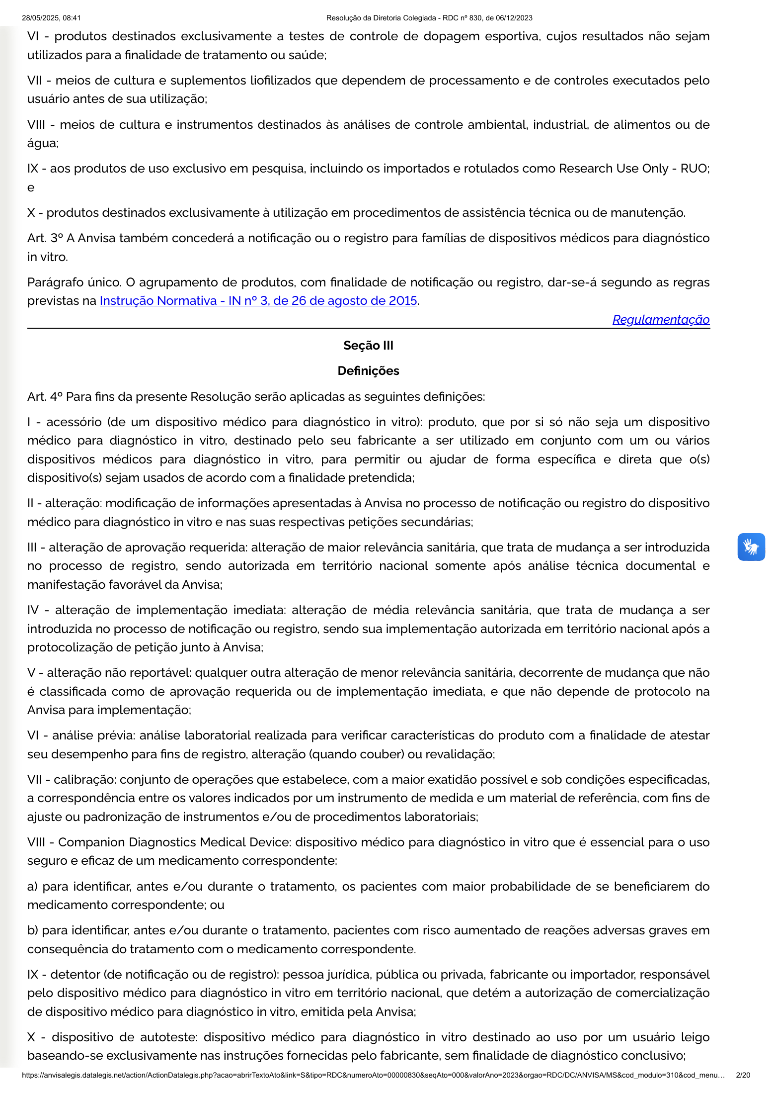 RDC 830/2023 — official SESA-hosted reprint — original complete physical PDF page 2; original image governs.