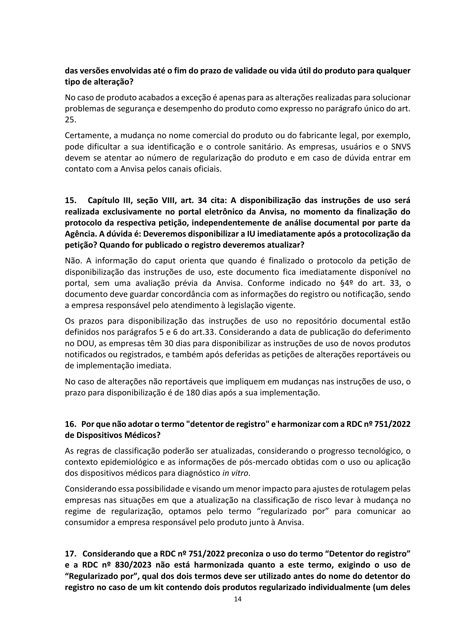 ANVISA RDC 830/2023 Q&A — edition 2 — original complete physical PDF page 14; original image governs.