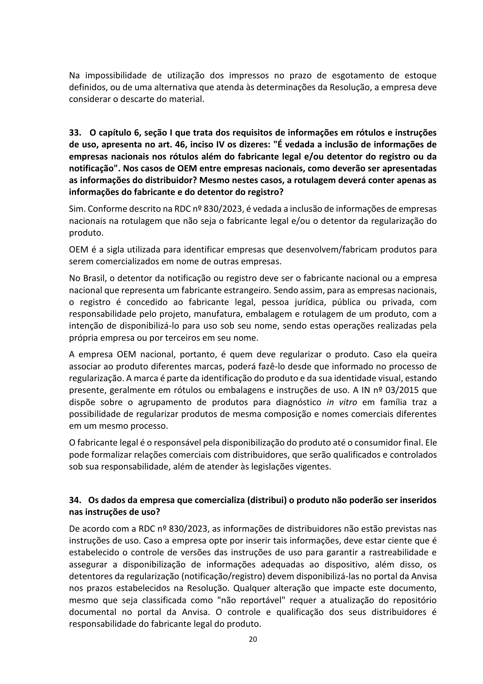 ANVISA RDC 830/2023 Q&A — edition 2 — original complete physical PDF page 20; original image governs.