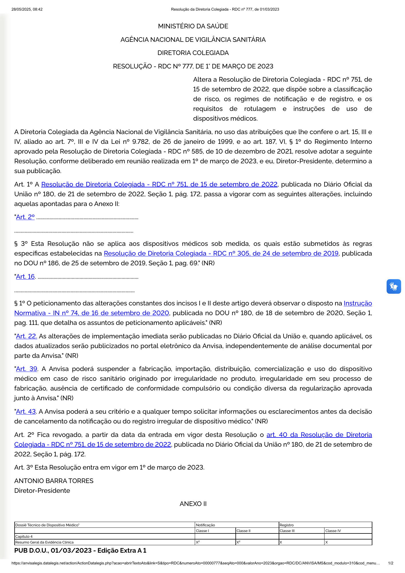 RDC 777/2023 — original PDF page 1; original table columns, symbols and diagrams retained.