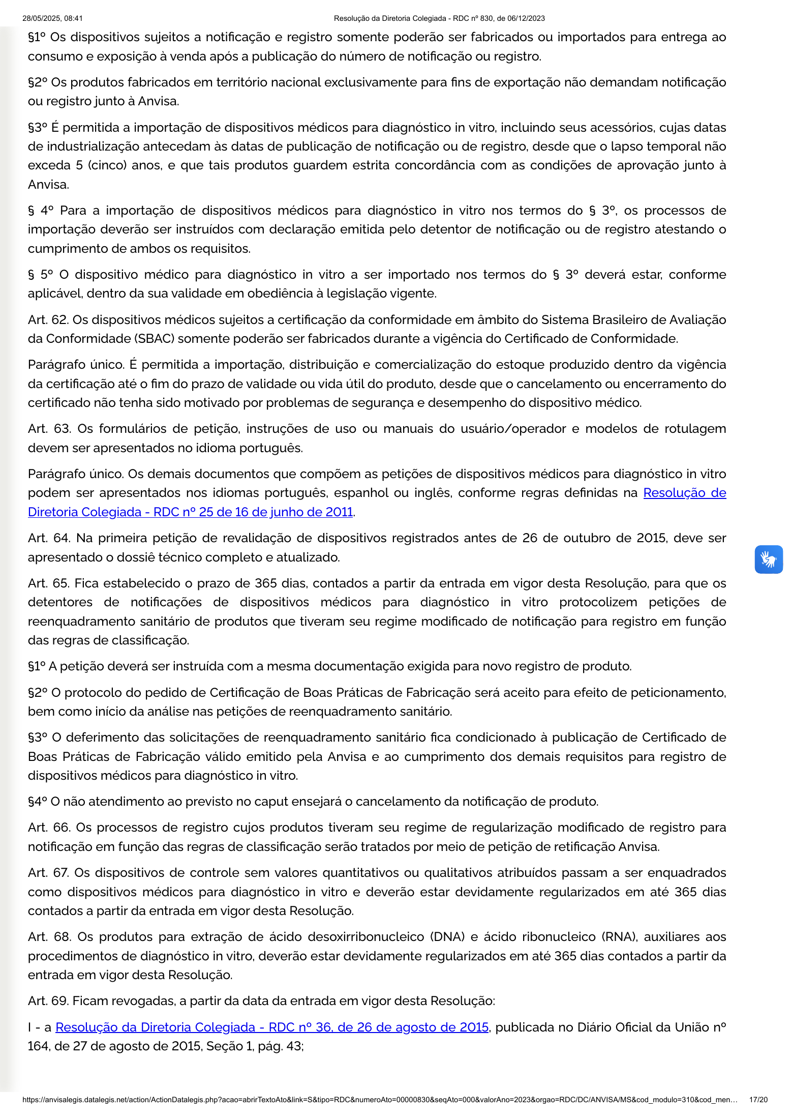 RDC 830/2023 — official SESA-hosted reprint — original complete physical PDF page 17; original image governs.