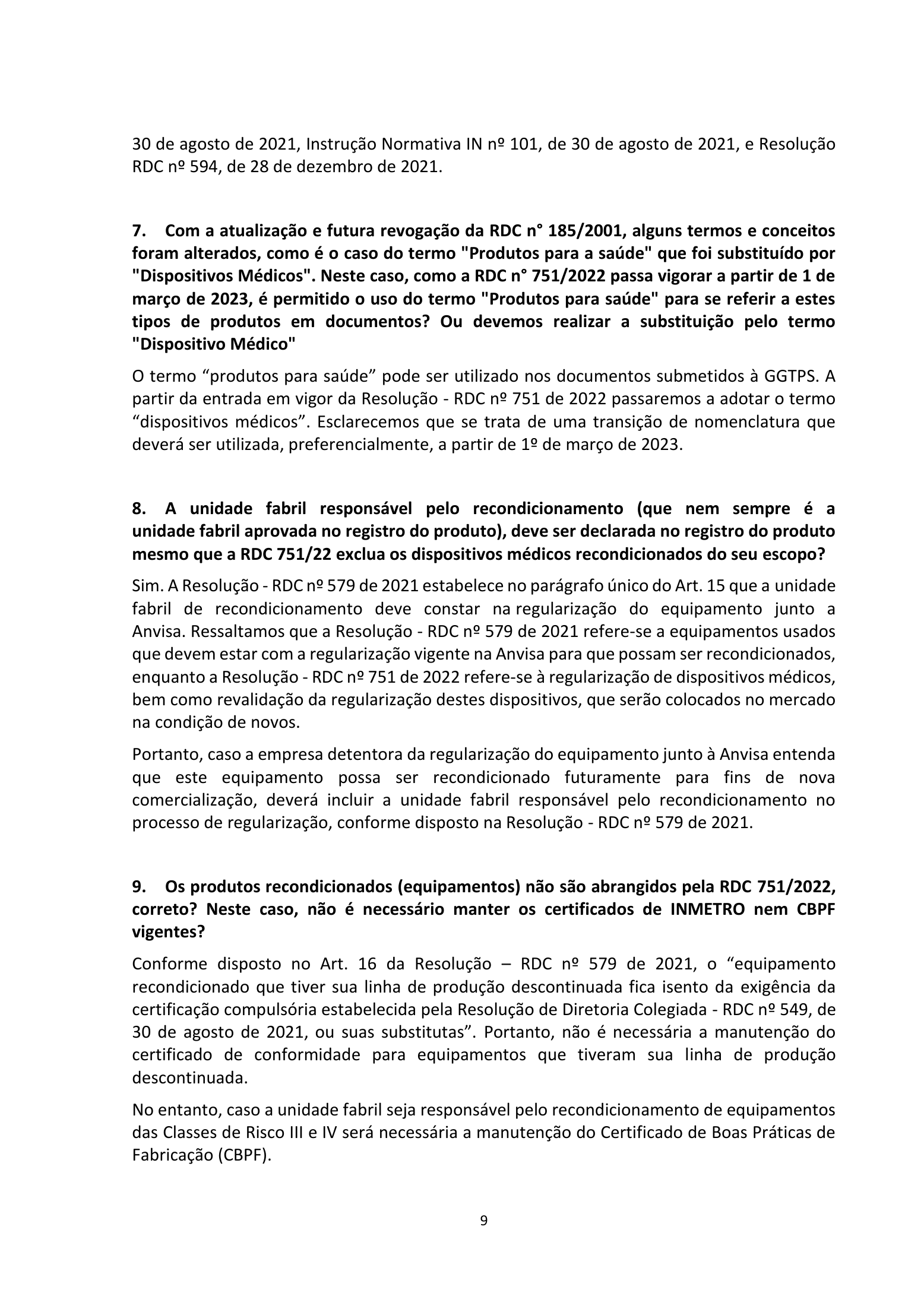 ANVISA RDC751/2022 Q&A —edition2 — original complete physical PDF page 9; original image governs.