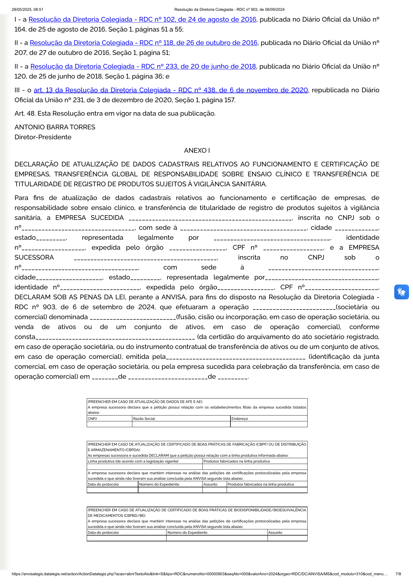 RDC 903/2024 — original PDF page 7; original table columns, symbols and diagrams retained.