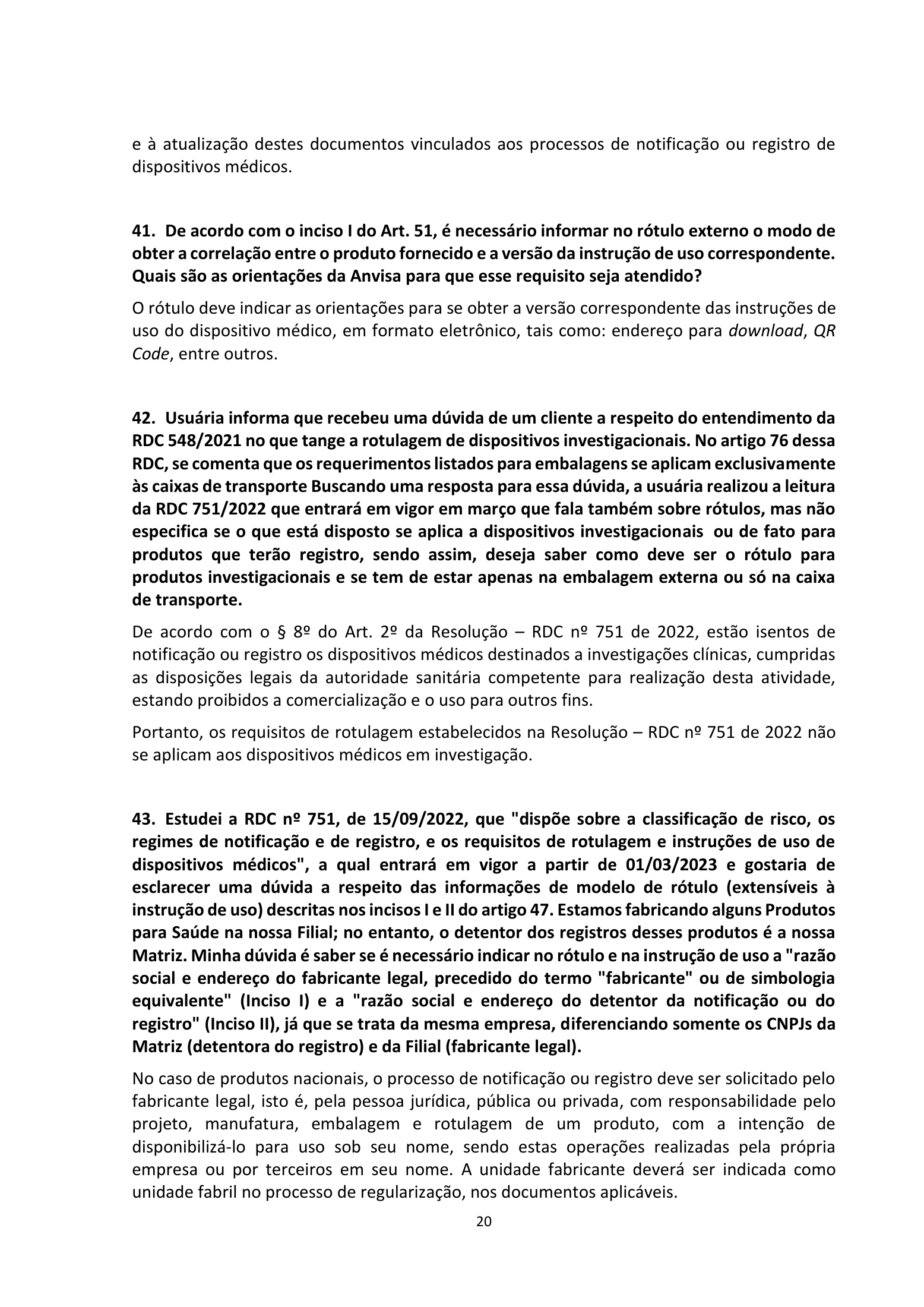 ANVISA RDC751/2022 Q&A —edition2 — original complete physical PDF page 20; original image governs.