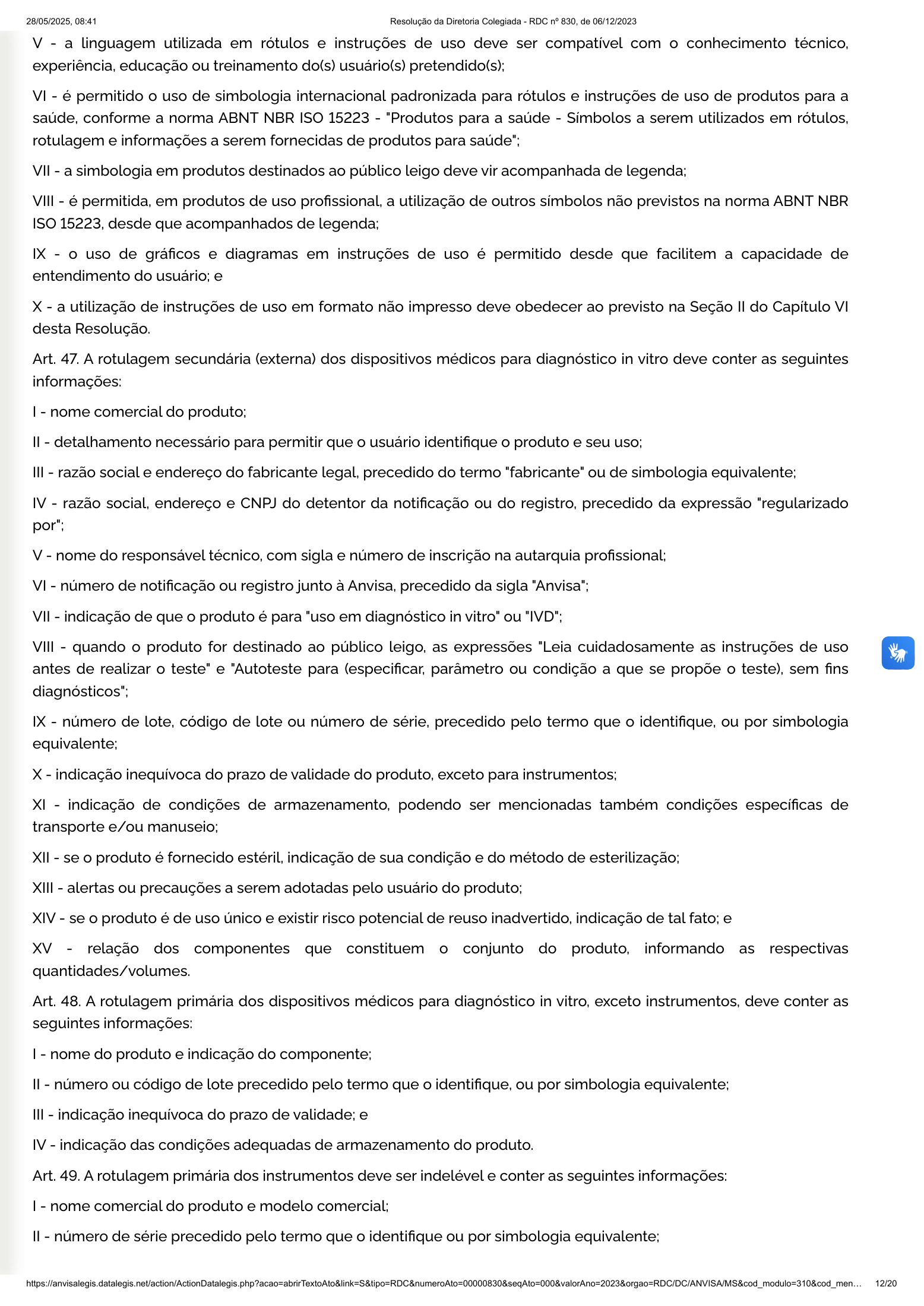 RDC 830/2023 — official SESA-hosted reprint — original complete physical PDF page 12; original image governs.