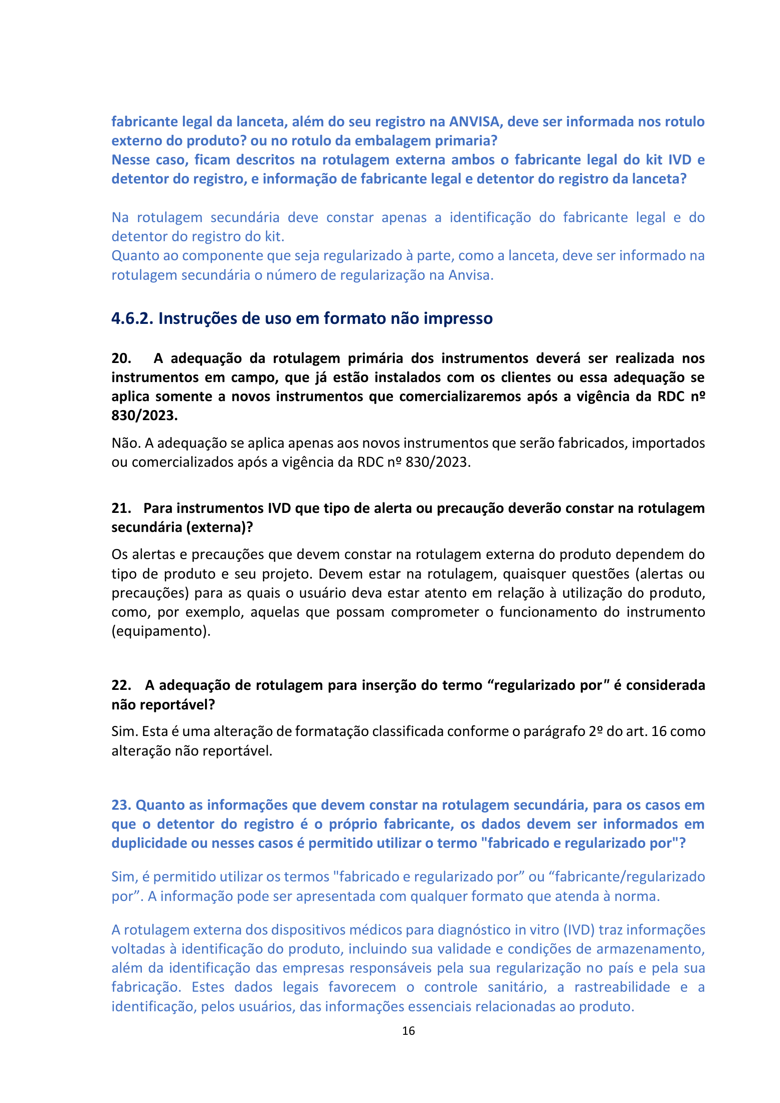 ANVISA RDC 830/2023 Q&A — edition 2 — original complete physical PDF page 16; original image governs.