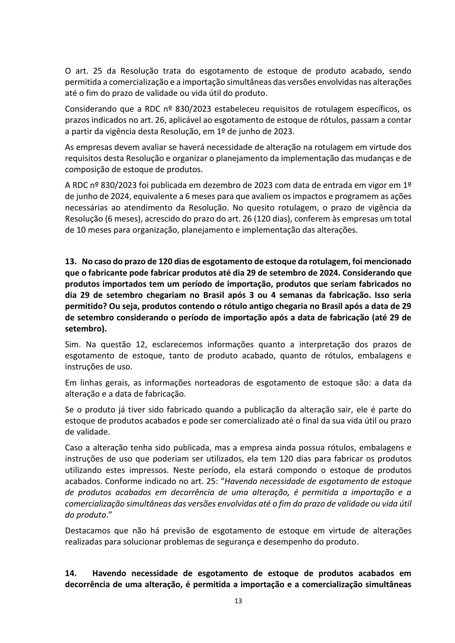 ANVISA RDC 830/2023 Q&A — edition 2 — original complete physical PDF page 13; original image governs.