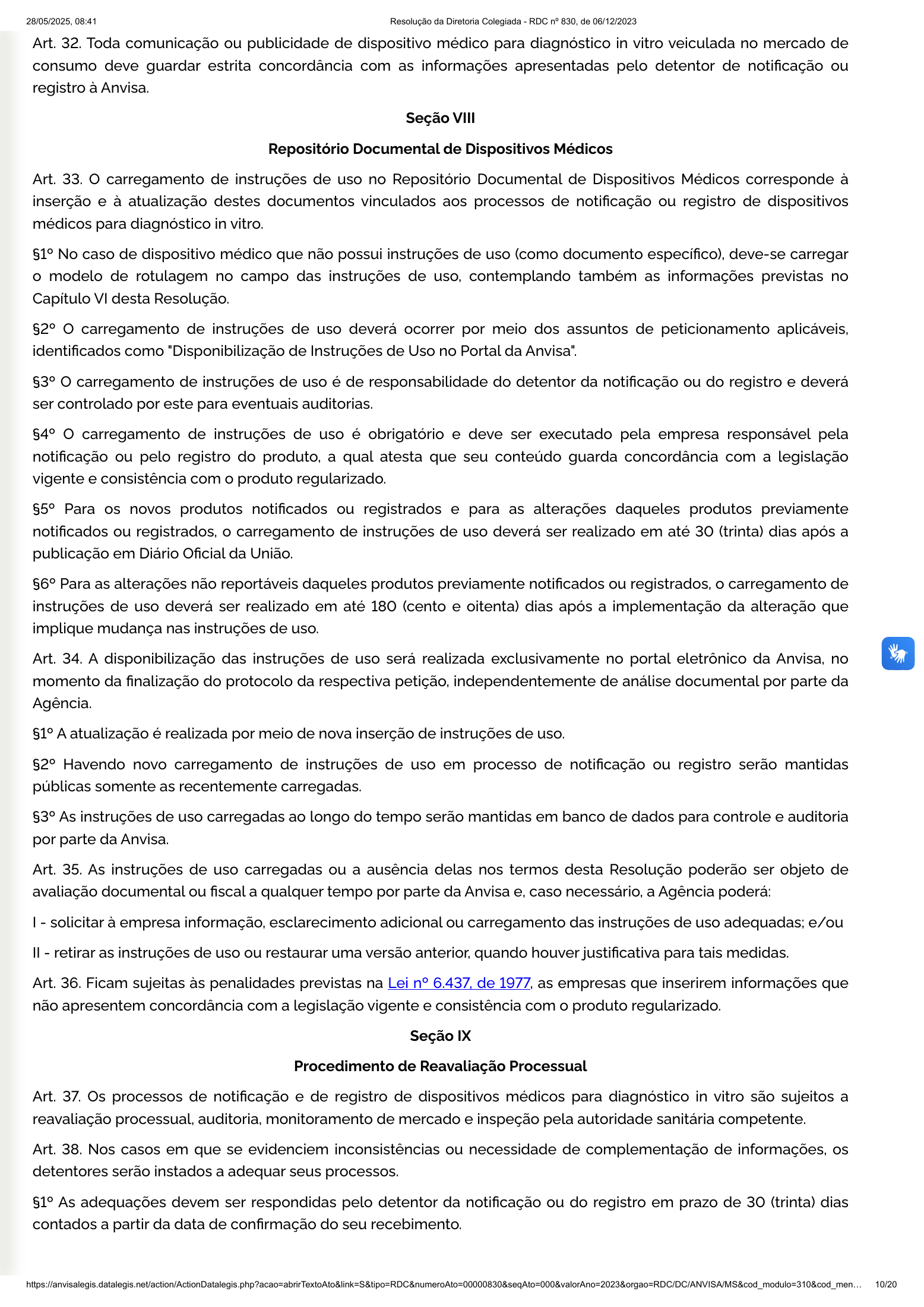 RDC 830/2023 — official SESA-hosted reprint — original complete physical PDF page 10; original image governs.