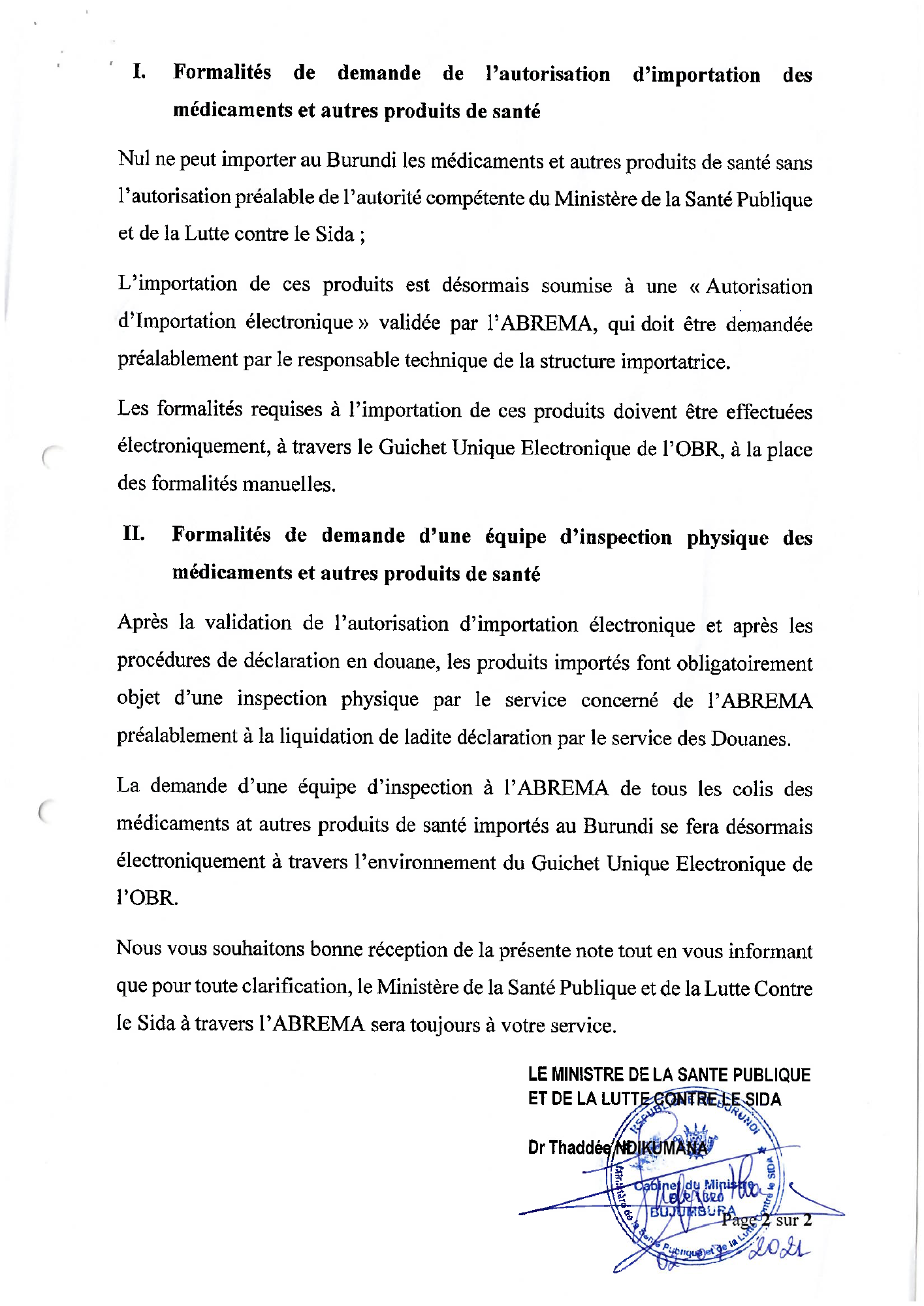 burundi-health-product-electronic-import-note-2021 — official PDF page 2; original table columns, symbols and diagram connections