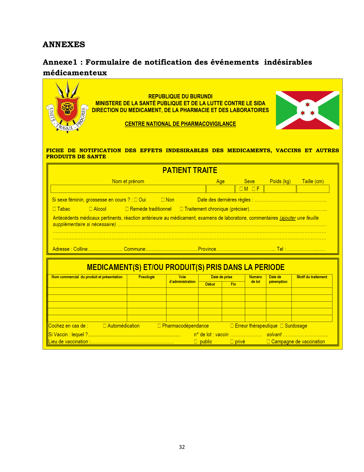 burundi-national-pharmacovigilance-directives-2015 — official PDF page 49; original table columns, symbols and diagram connections