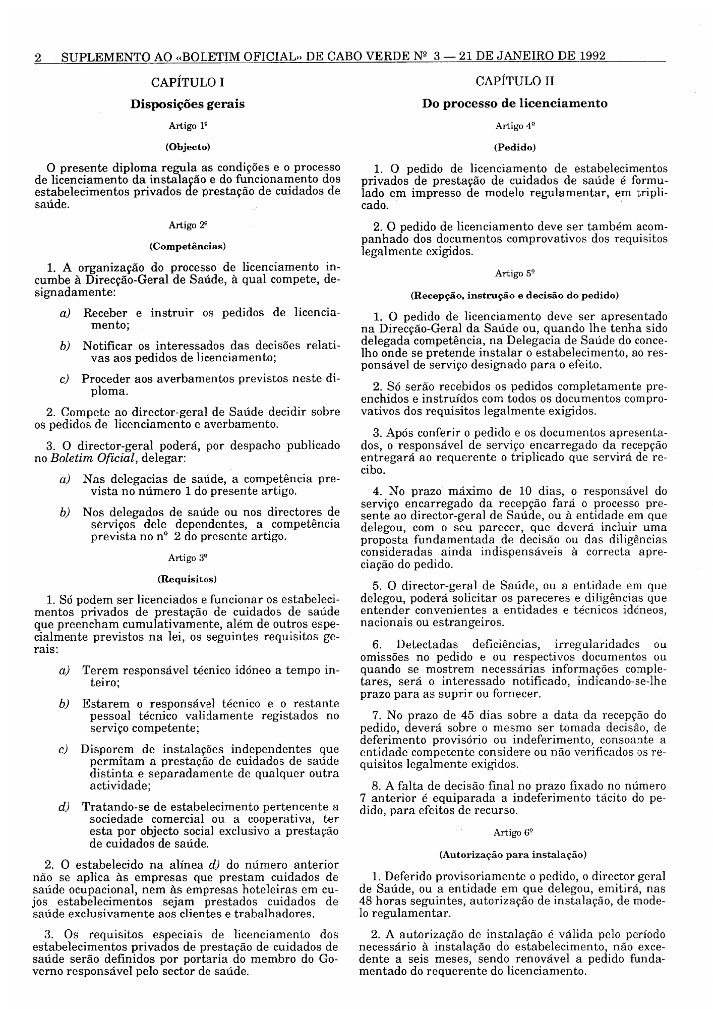 Decreto n.º 8/92, de 21 de Janeiro — official PDF page 2; original table columns, symbols and diagram connections