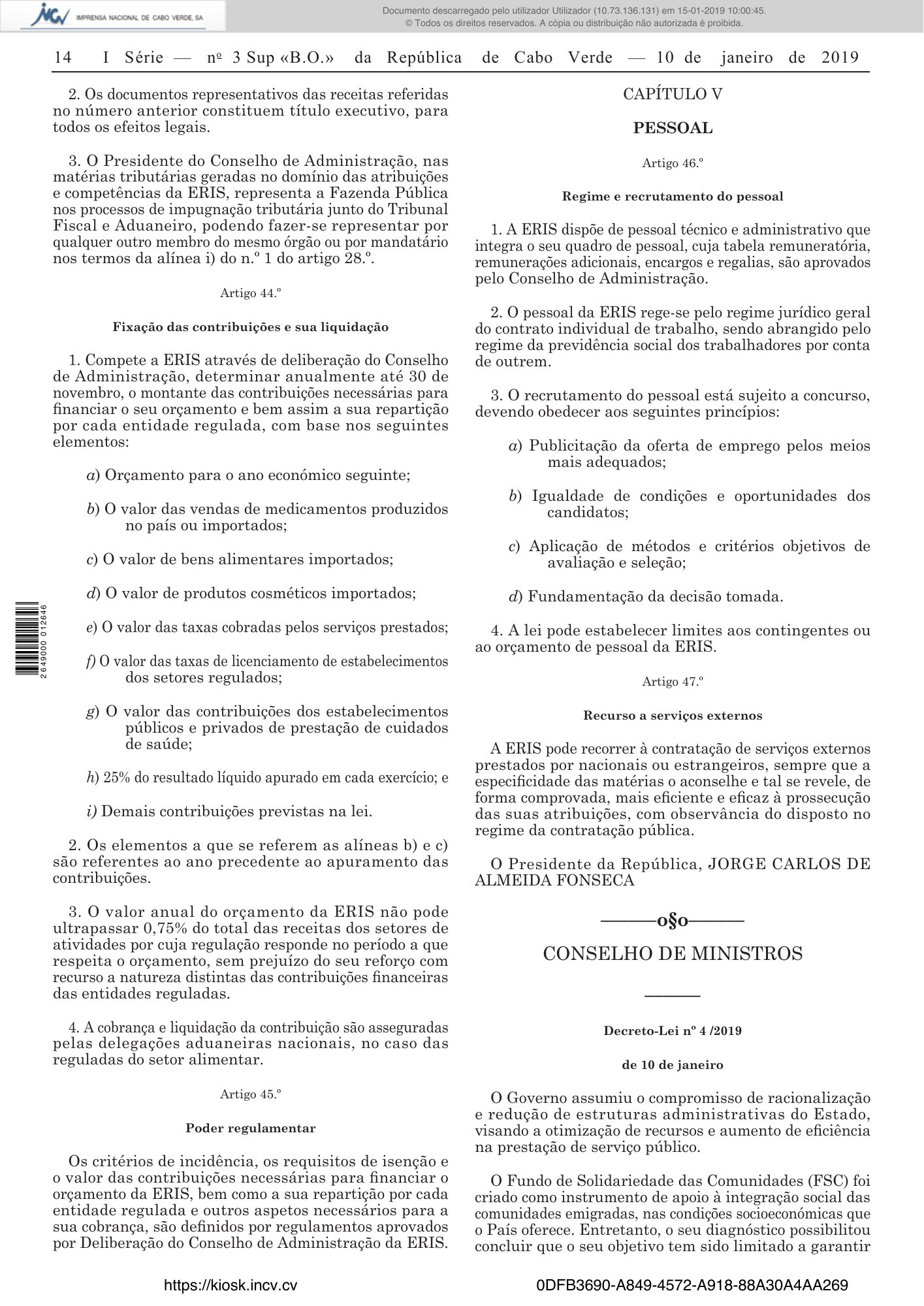 Decreto-Lei n.º 3/2019, de 10 de janeiro — official PDF page 14; original table columns, symbols and diagram connections