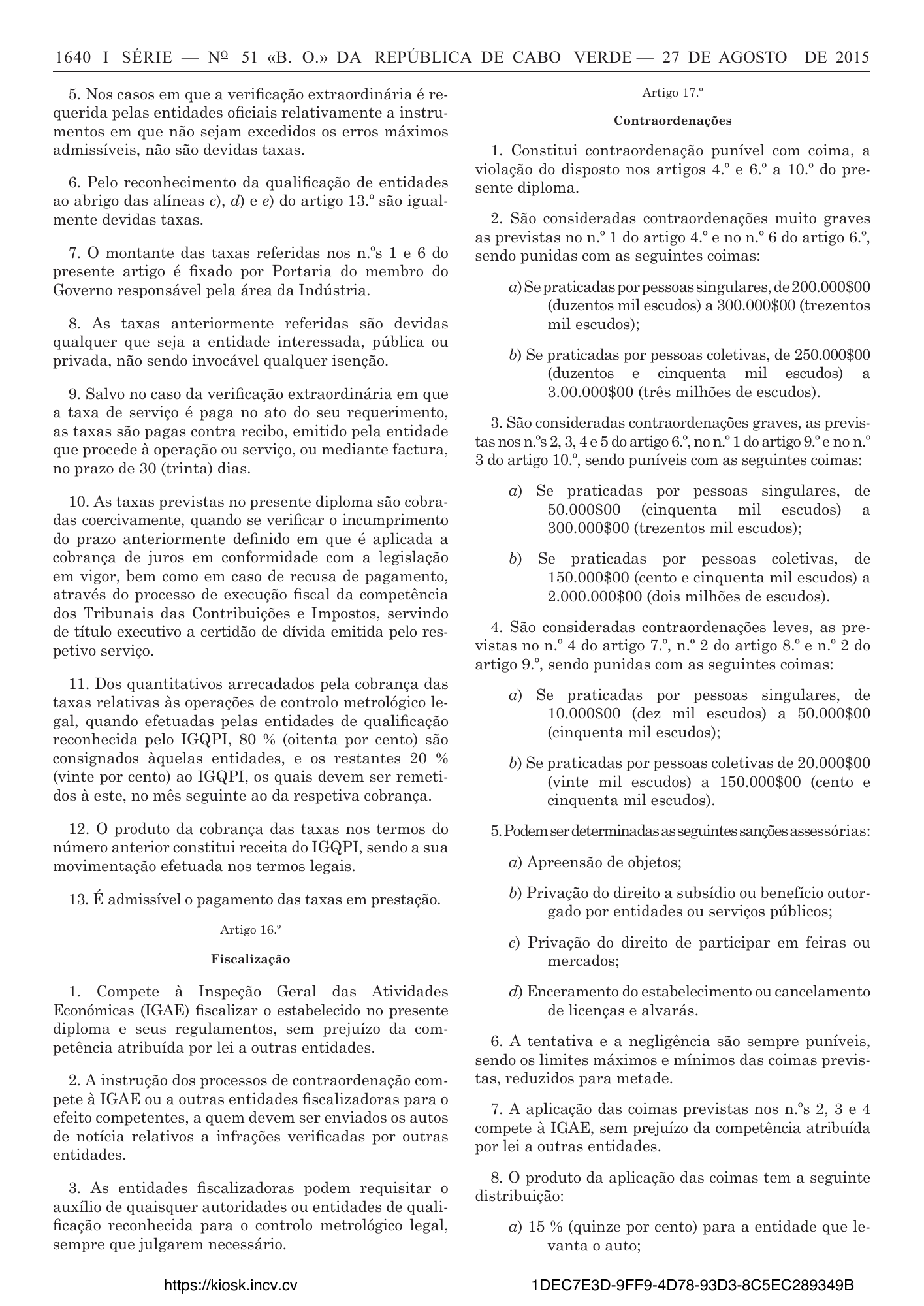 Decreto-Lei n.º 43/2015, de 27 de agosto — official PDF page 44; original table columns, symbols and diagram connections