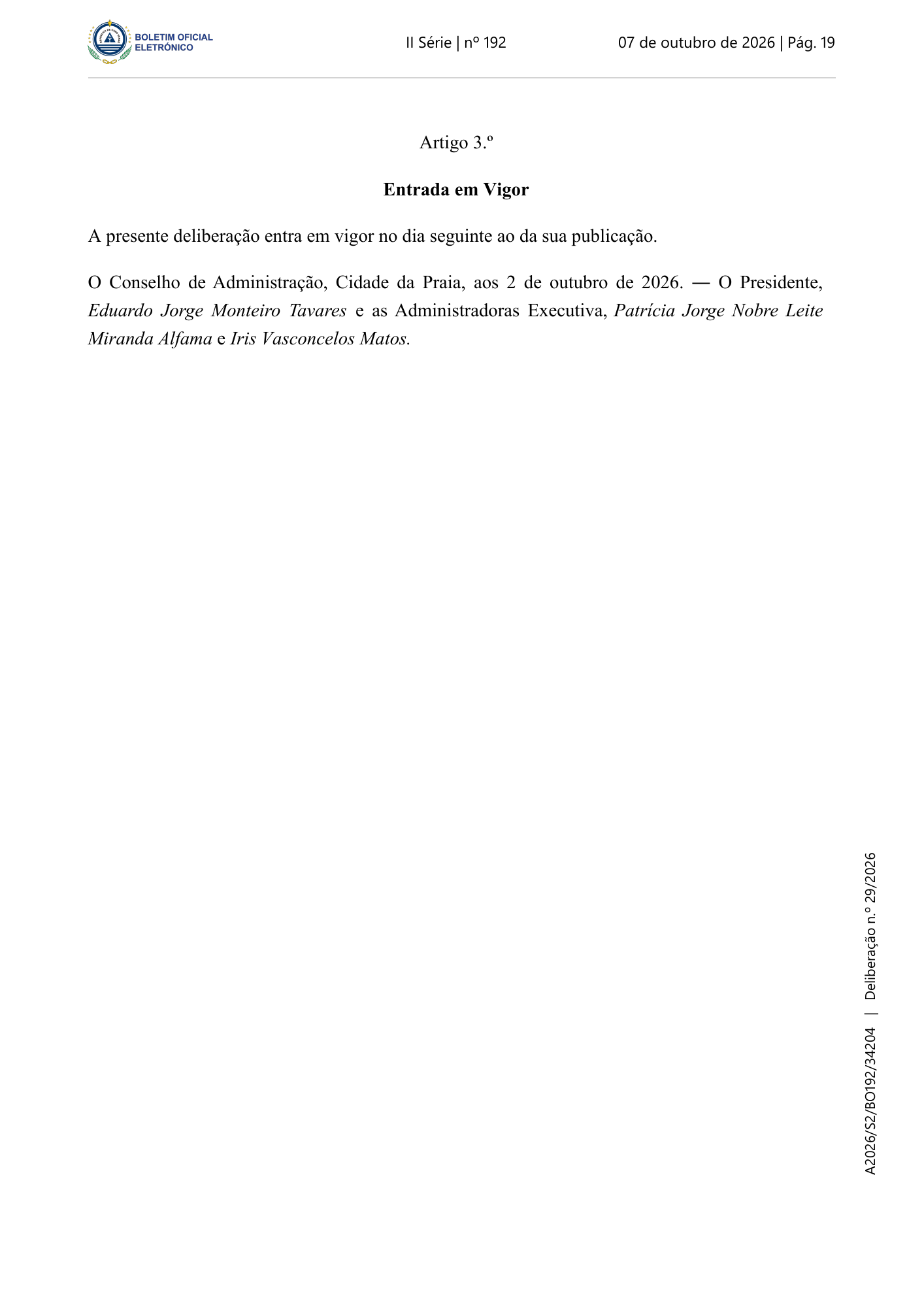 Deliberação n.º 29/2026 — official PDF page 3; original table columns, symbols and diagram connections