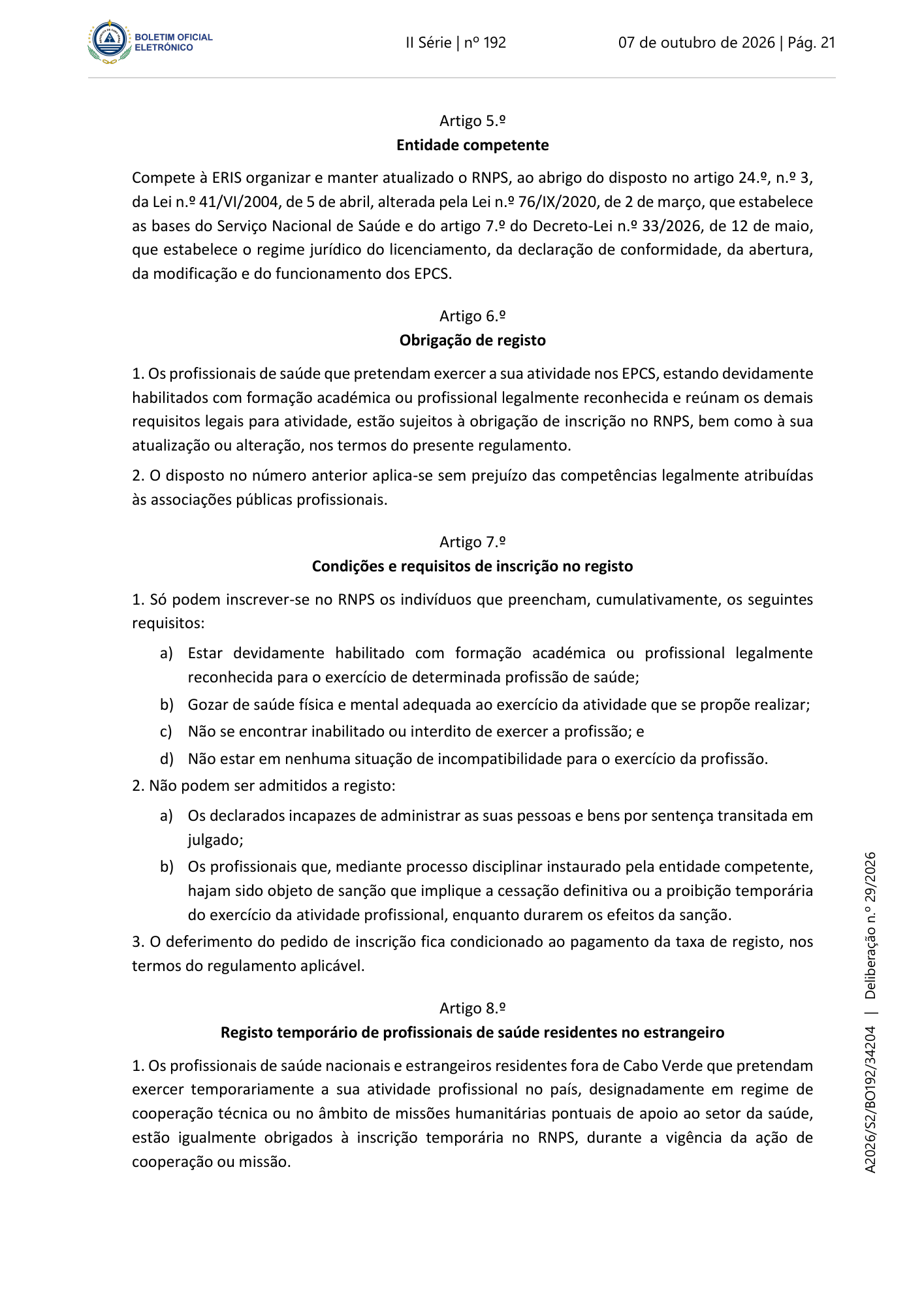 Deliberação n.º 29/2026 — official PDF page 5; original table columns, symbols and diagram connections