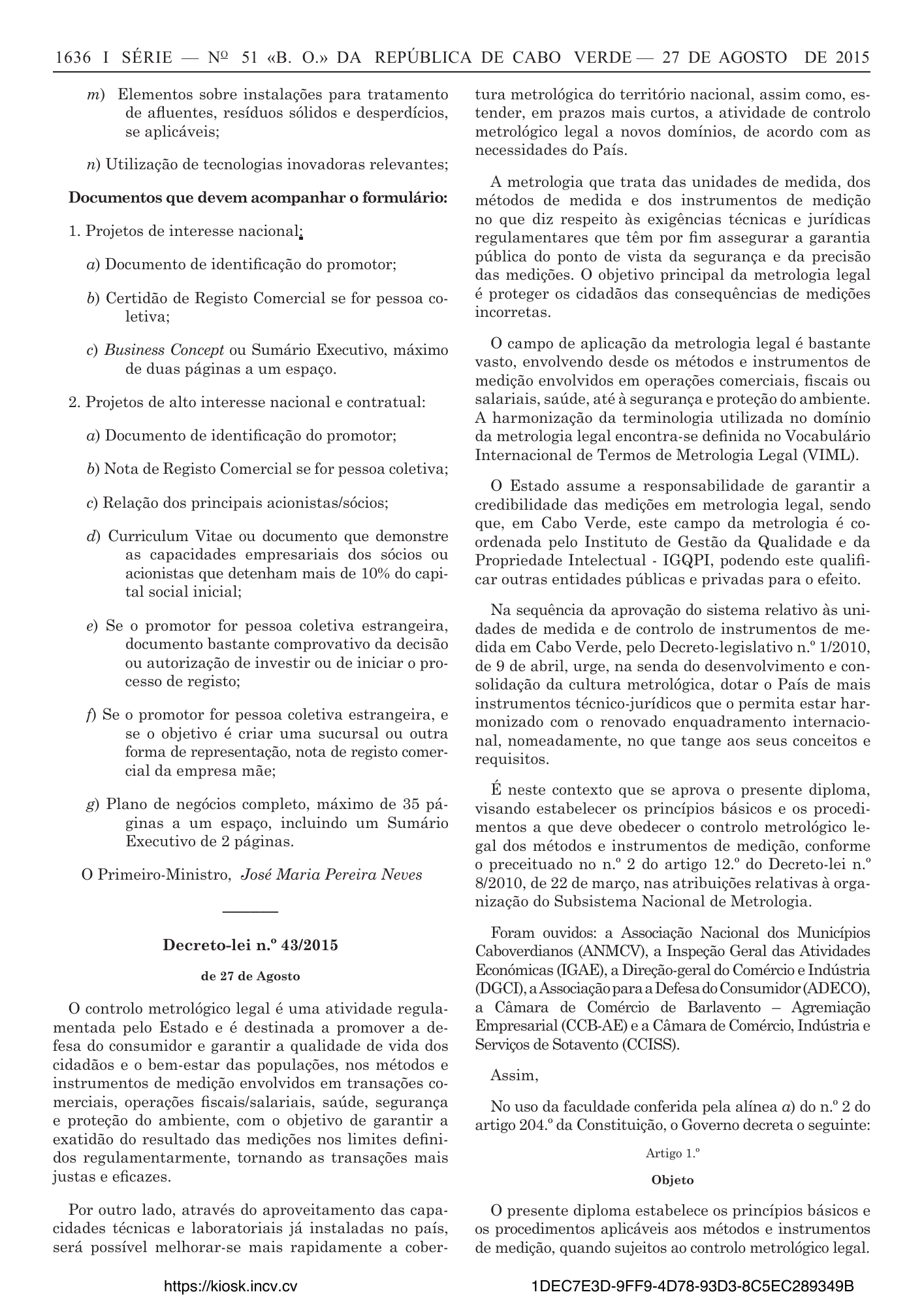 Decreto-Lei n.º 43/2015, de 27 de agosto — official PDF page 40; original table columns, symbols and diagram connections