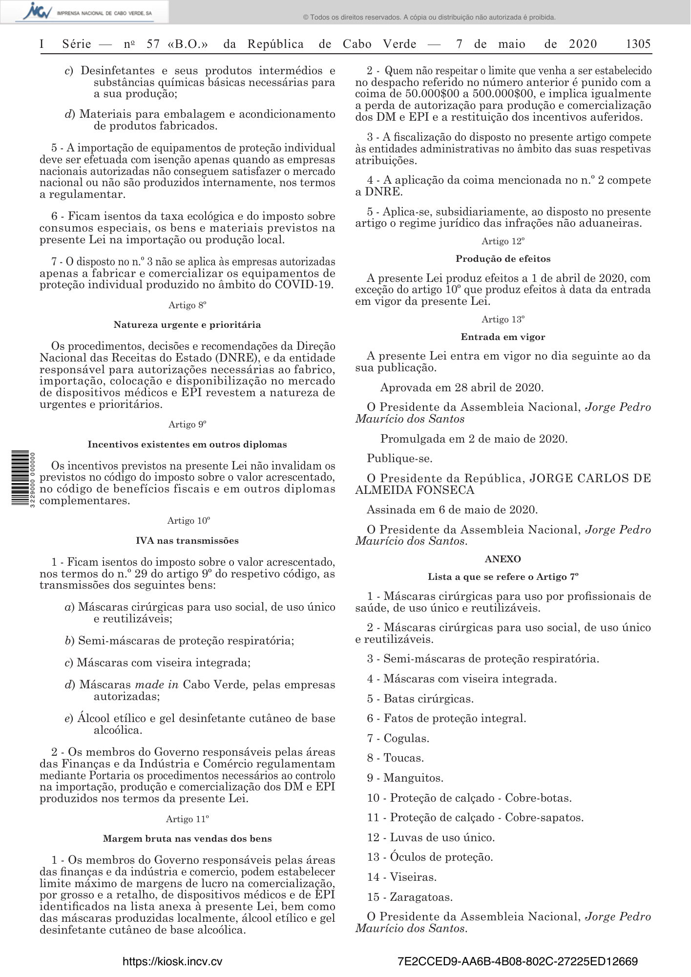 Lei n.º 88/IX/2020, de 7 de maio — official PDF page 5; original table columns, symbols and diagram connections