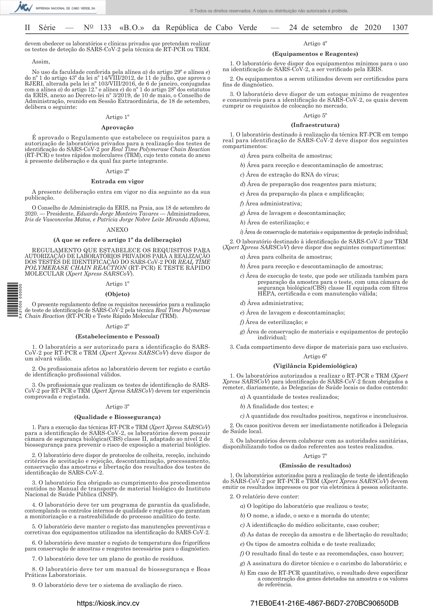 Deliberação n.º 11/2020 — official PDF page 3; original table columns, symbols and diagram connections