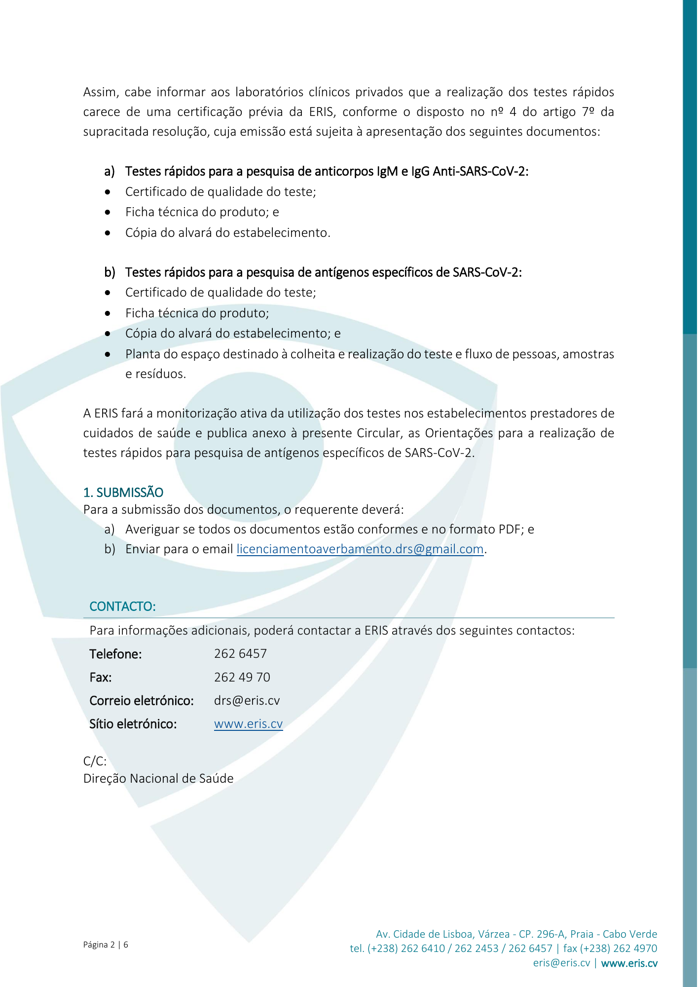Circular Normativa n.º 001/ERIS-DRS/2021 — official PDF page 2; original table columns, symbols and diagram connections