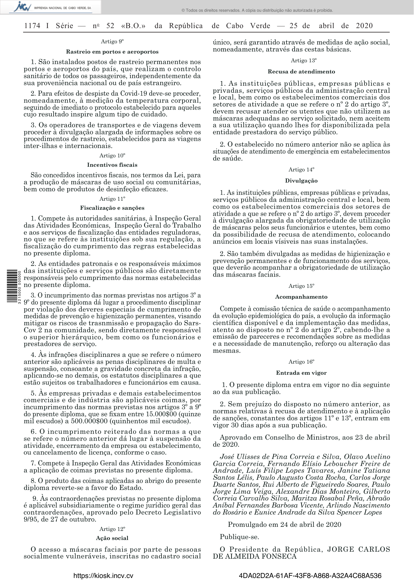 Decreto-lei n.º 47/2020, de 25 de abril — official PDF page 10; original table columns, symbols and diagram connections