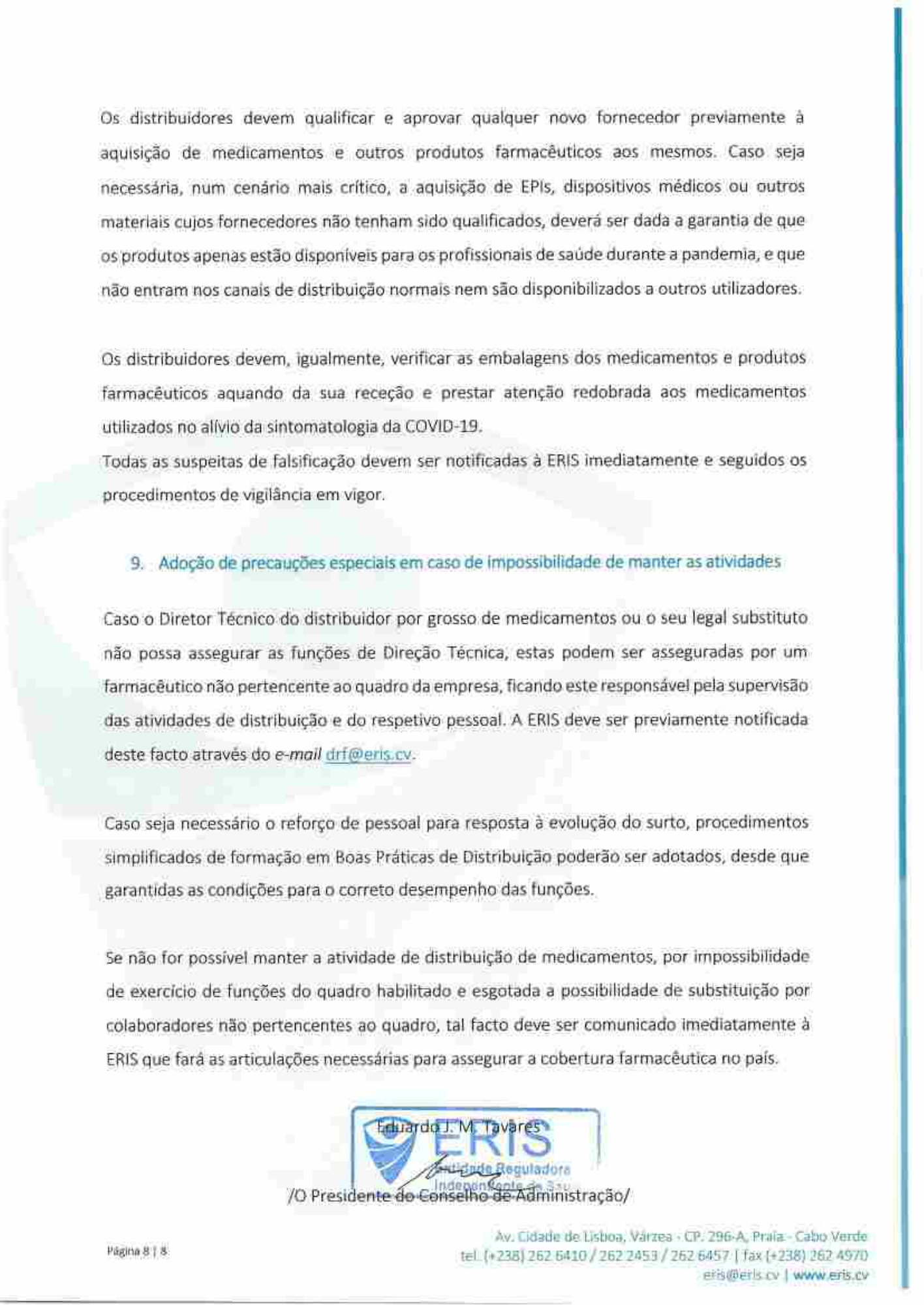 Circular Normativa n.º 142/ERIS-CA/20 — official PDF page 8; original table columns, symbols and diagram connections