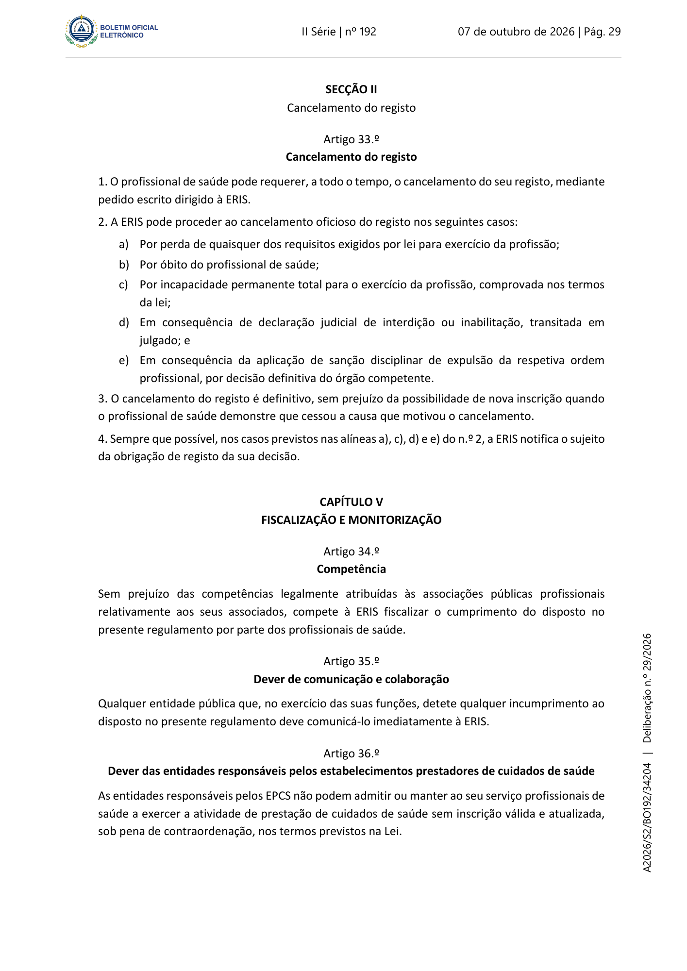 Deliberação n.º 29/2026 — official PDF page 13; original table columns, symbols and diagram connections