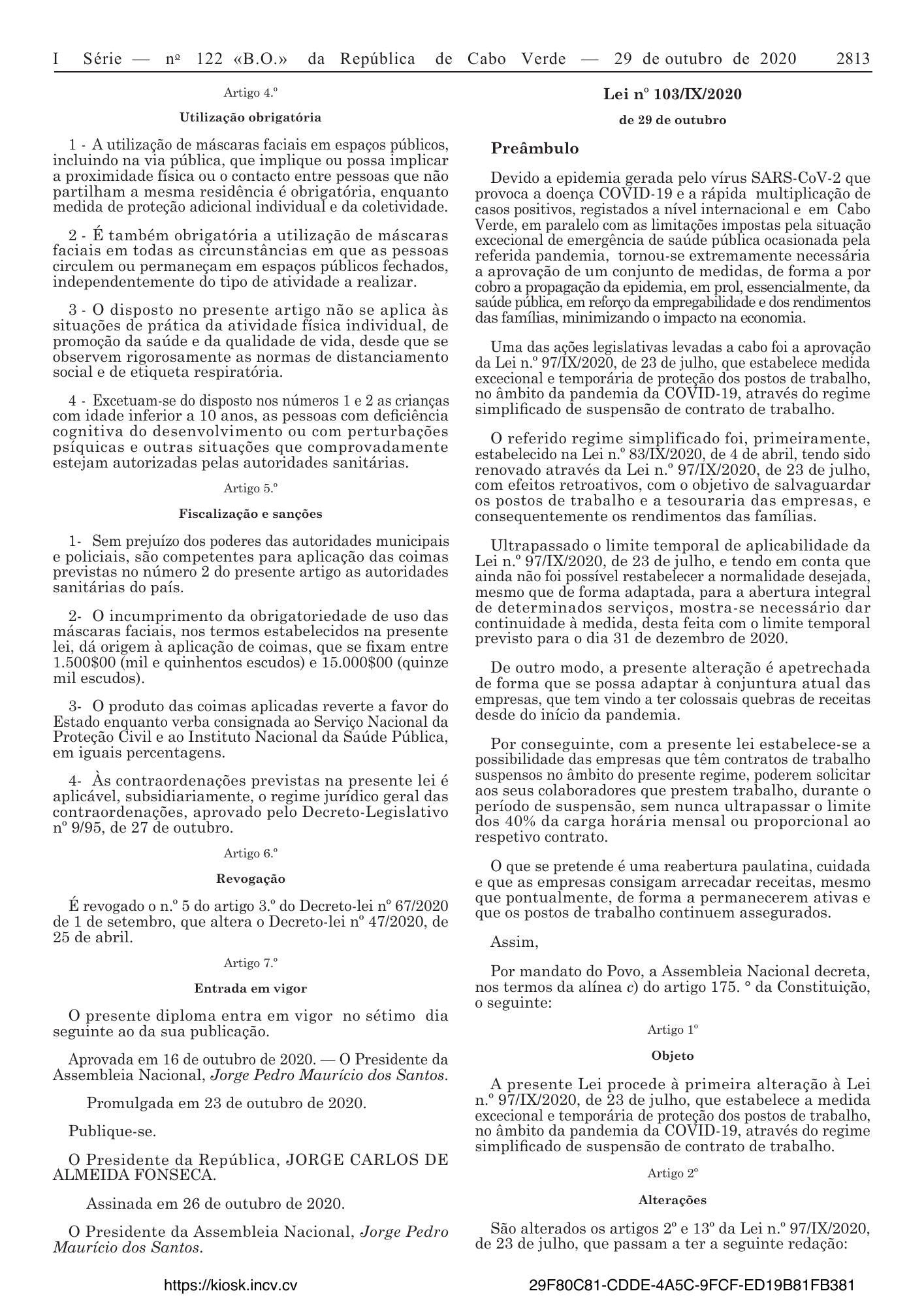 Lei n.º 102/IX/2020, de 29 de outubro — official PDF page 3; original table columns, symbols and diagram connections