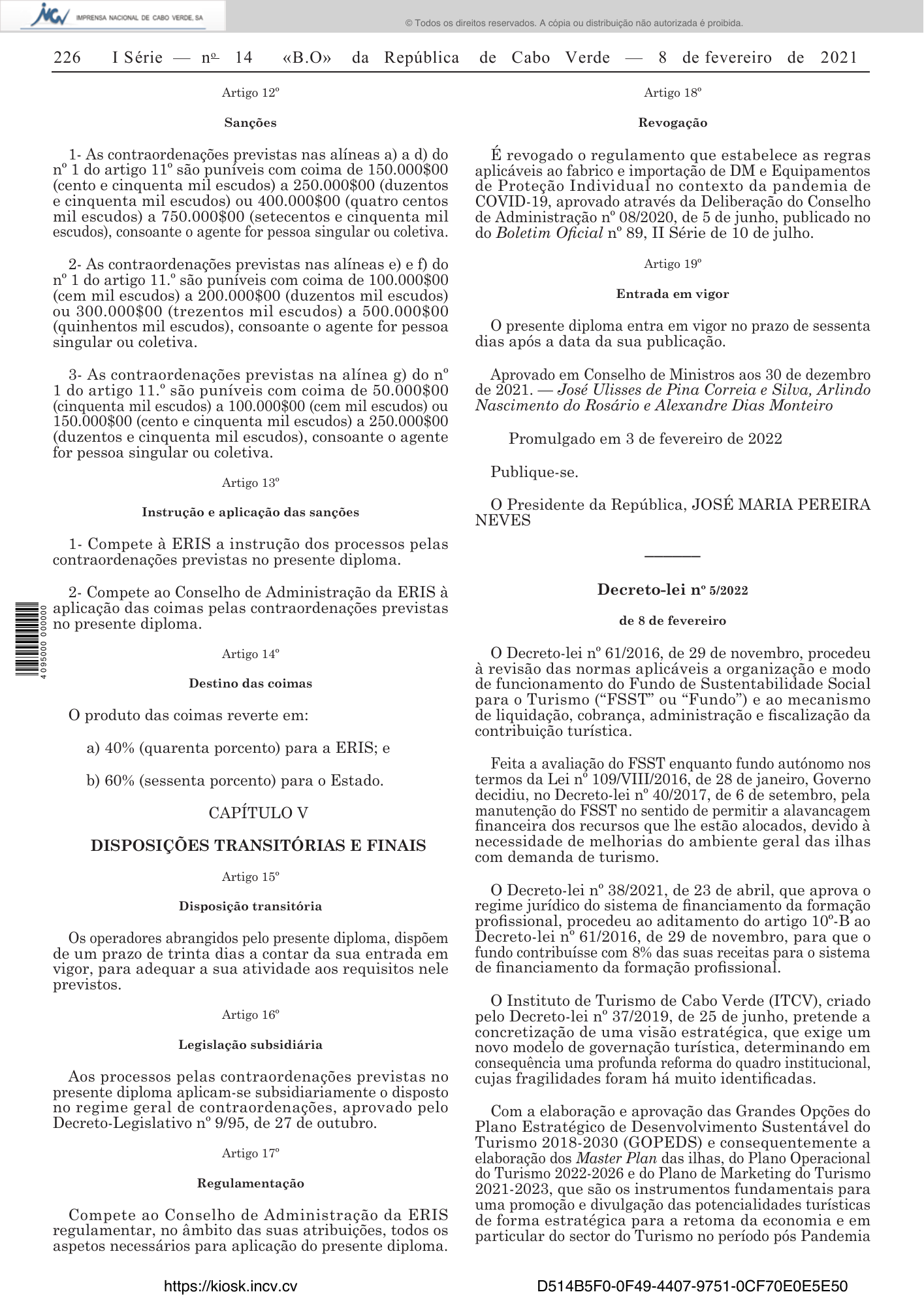 Decreto-lei n° 4/2022, de 8 de fevereiro — official PDF page 16; original table columns, symbols and diagram connections