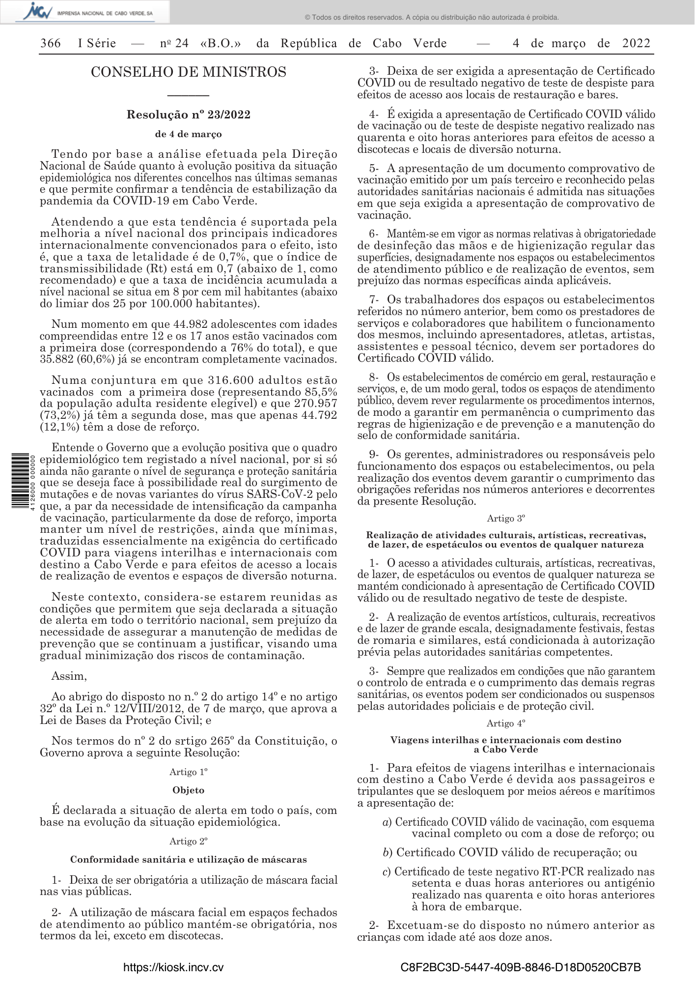 Resolução n.º 23/2022, de 4 de março — official PDF page 2; original table columns, symbols and diagram connections