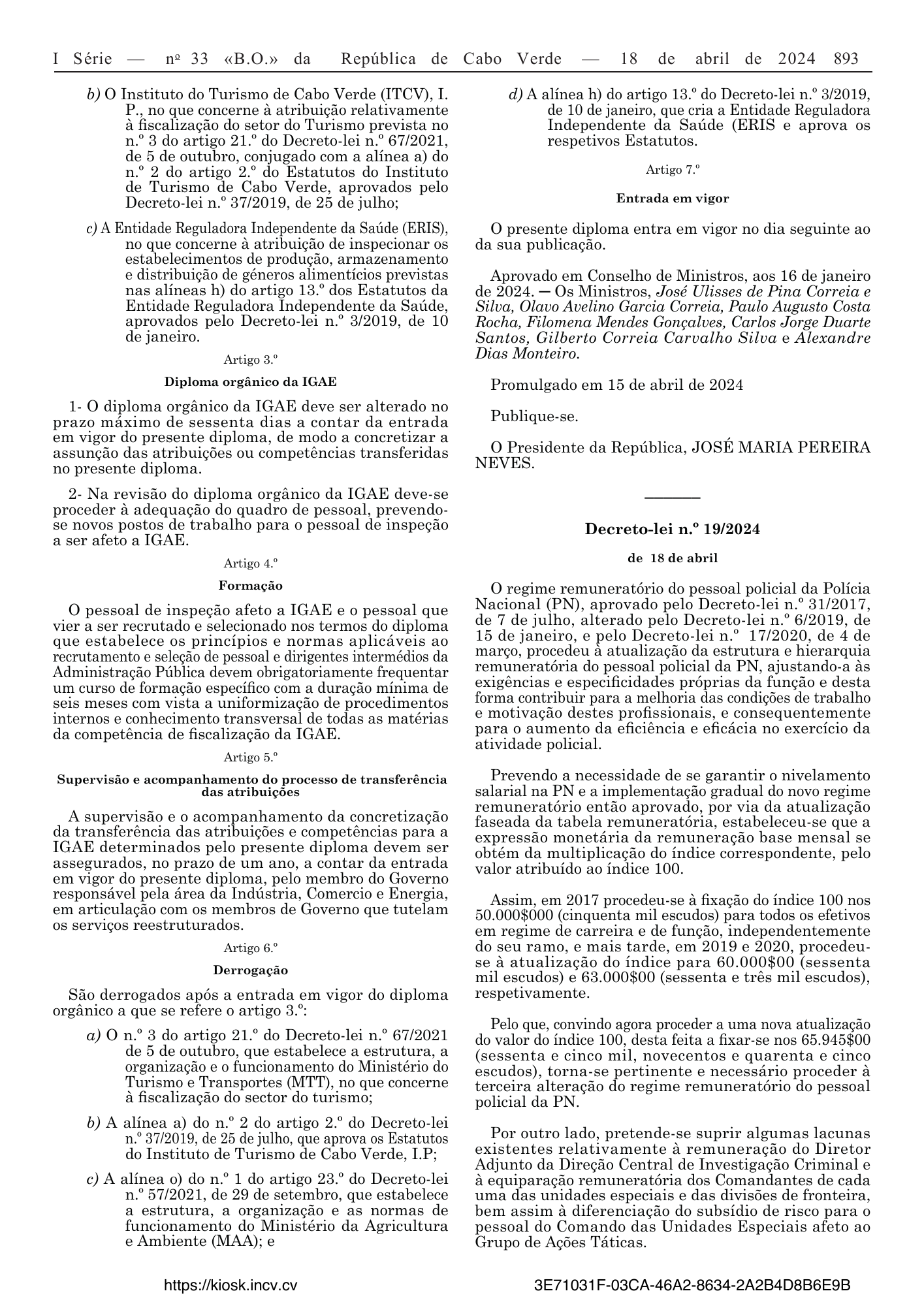 Decreto-Lei n.º 18/2024, de 18 de abril — official PDF page 21; original table columns, symbols and diagram connections