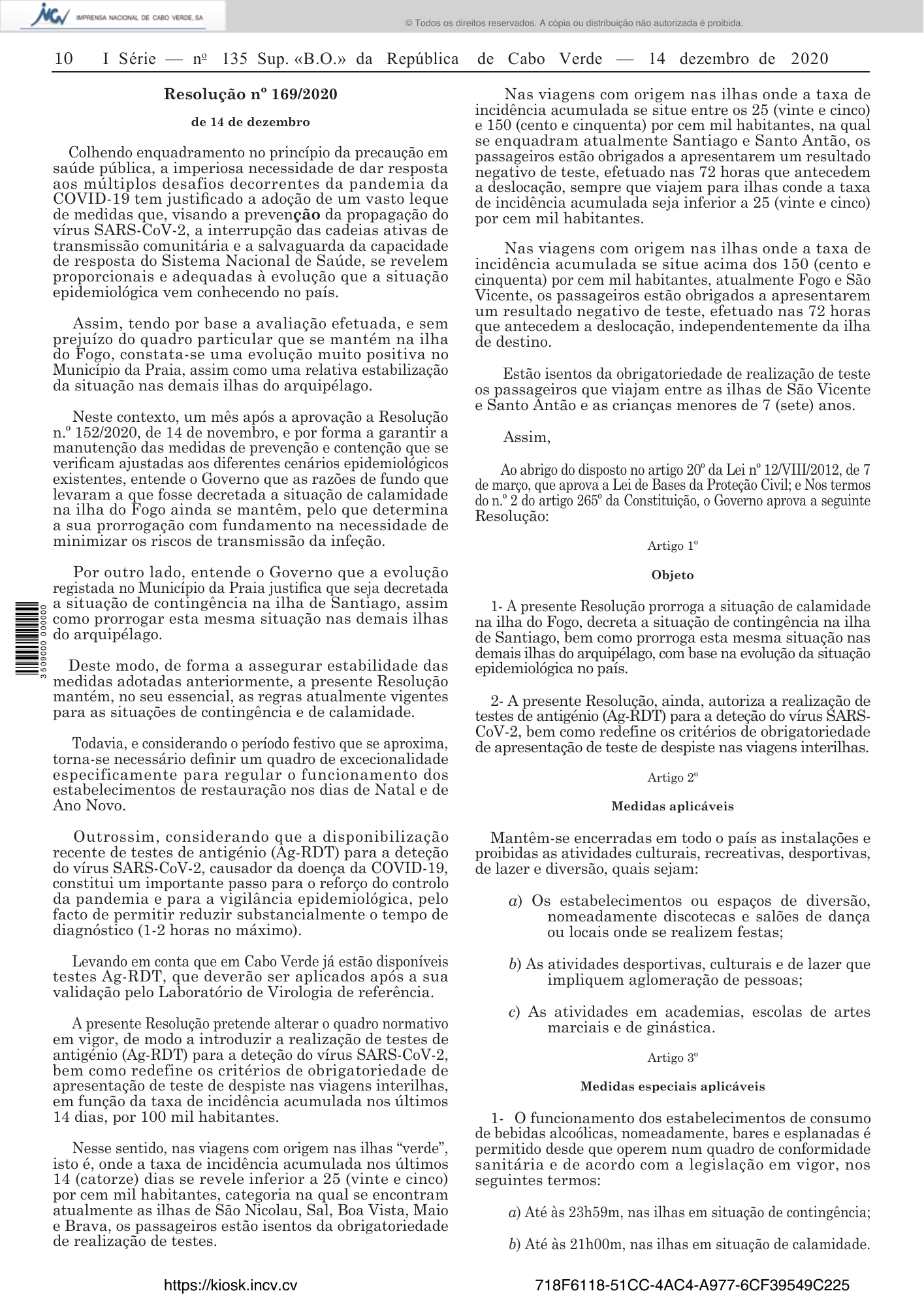 Resolução n.º 169/2020, de 14 de dezembro — official PDF page 10; original table columns, symbols and diagram connections