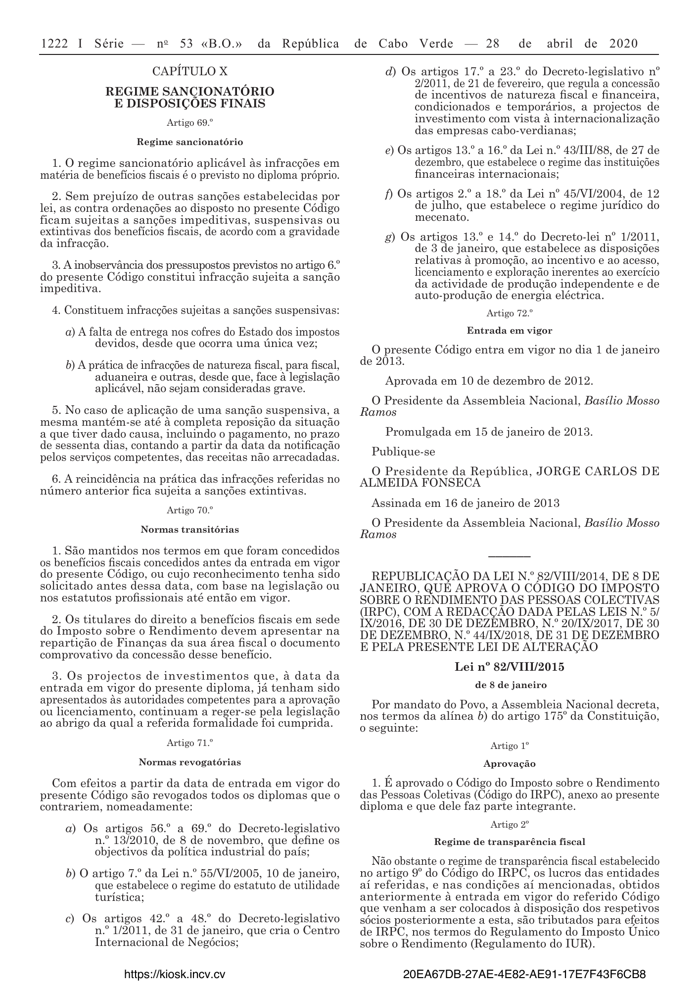 Lei n.º 26/VIII/2013 — official PDF page 44; original table columns, symbols and diagram connections
