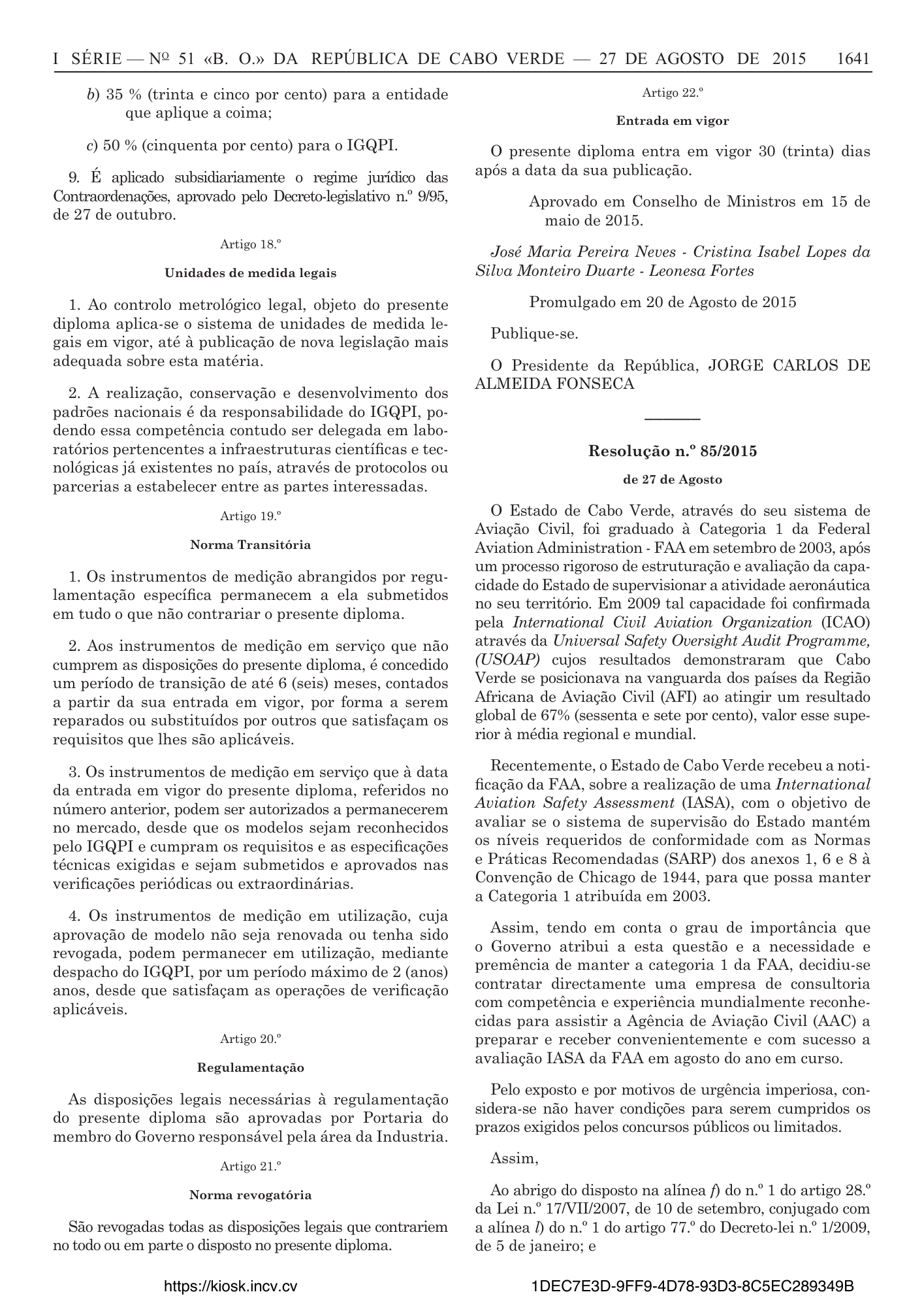 Decreto-Lei n.º 43/2015, de 27 de agosto — official PDF page 45; original table columns, symbols and diagram connections