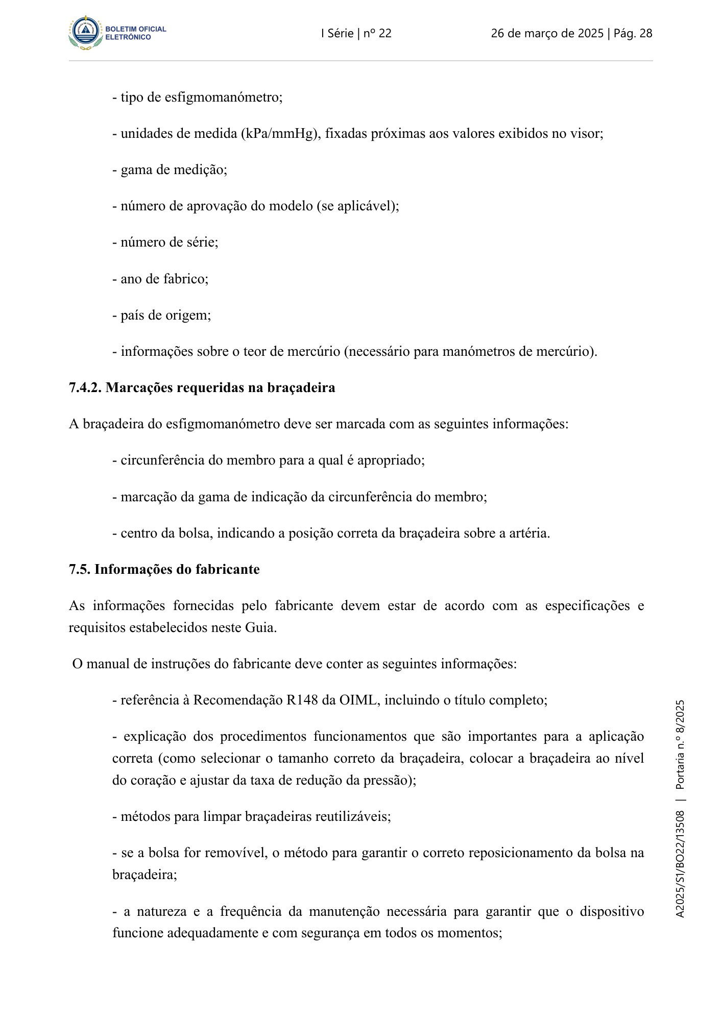 Portaria n.º 8/2025, de 26 de março — official PDF page 18; original table columns, symbols and diagram connections