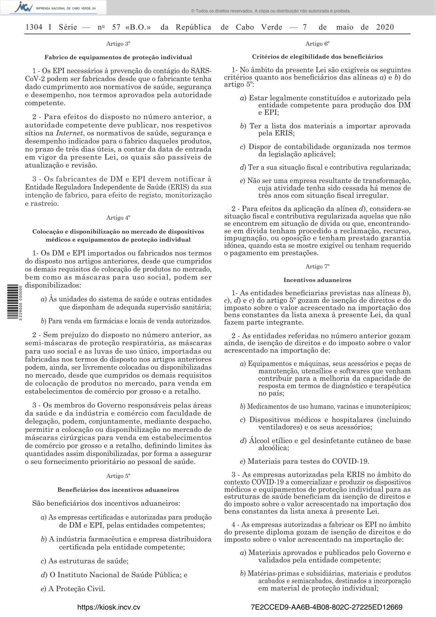 Lei n.º 88/IX/2020, de 7 de maio — official PDF page 4; original table columns, symbols and diagram connections