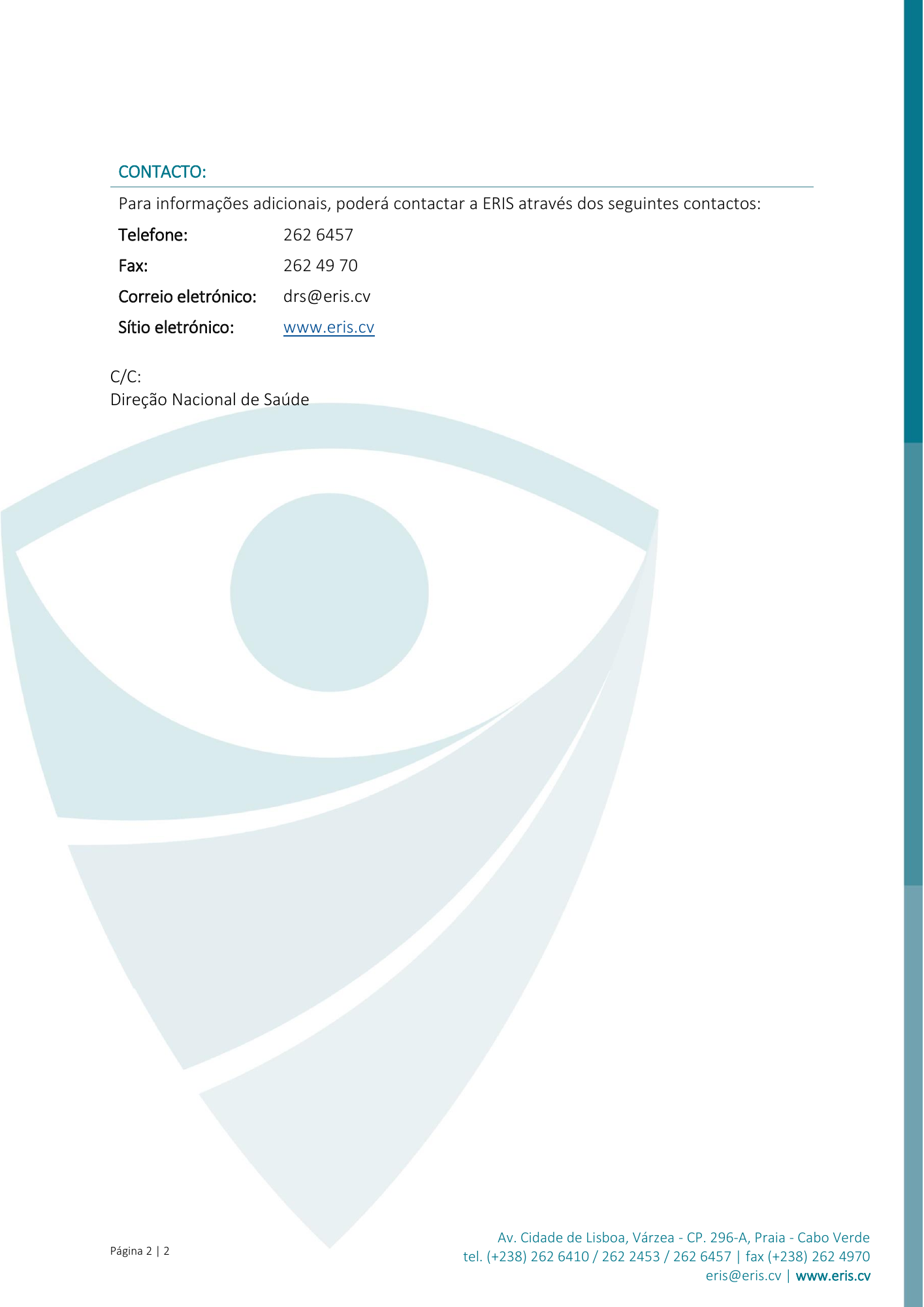 Circular Informativa n.º 002/ERIS-DRS/2020 — official PDF page 2; original table columns, symbols and diagram connections