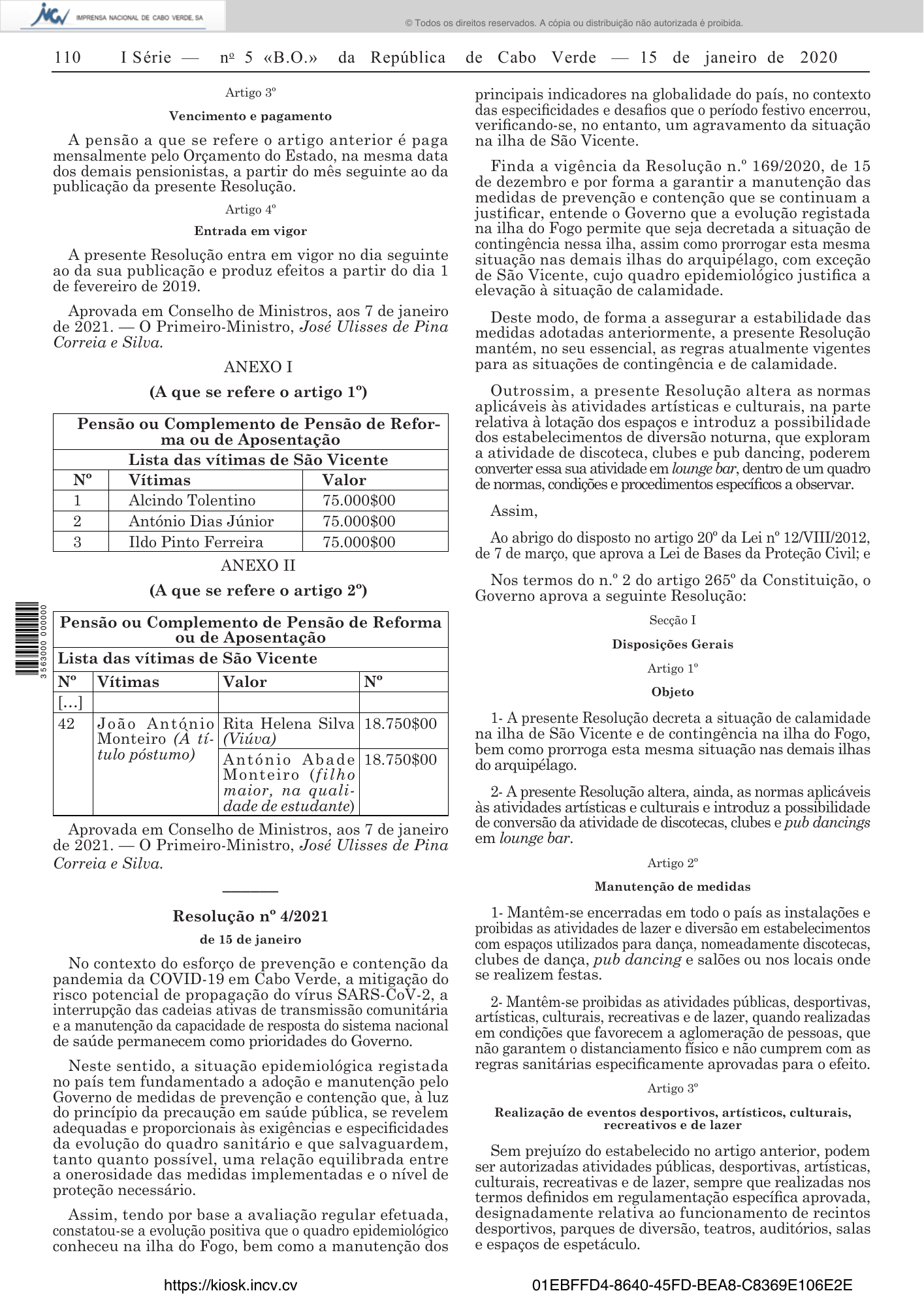 Resolução n.º 4/2021, de 15 de janeiro — official PDF page 8; original table columns, symbols and diagram connections
