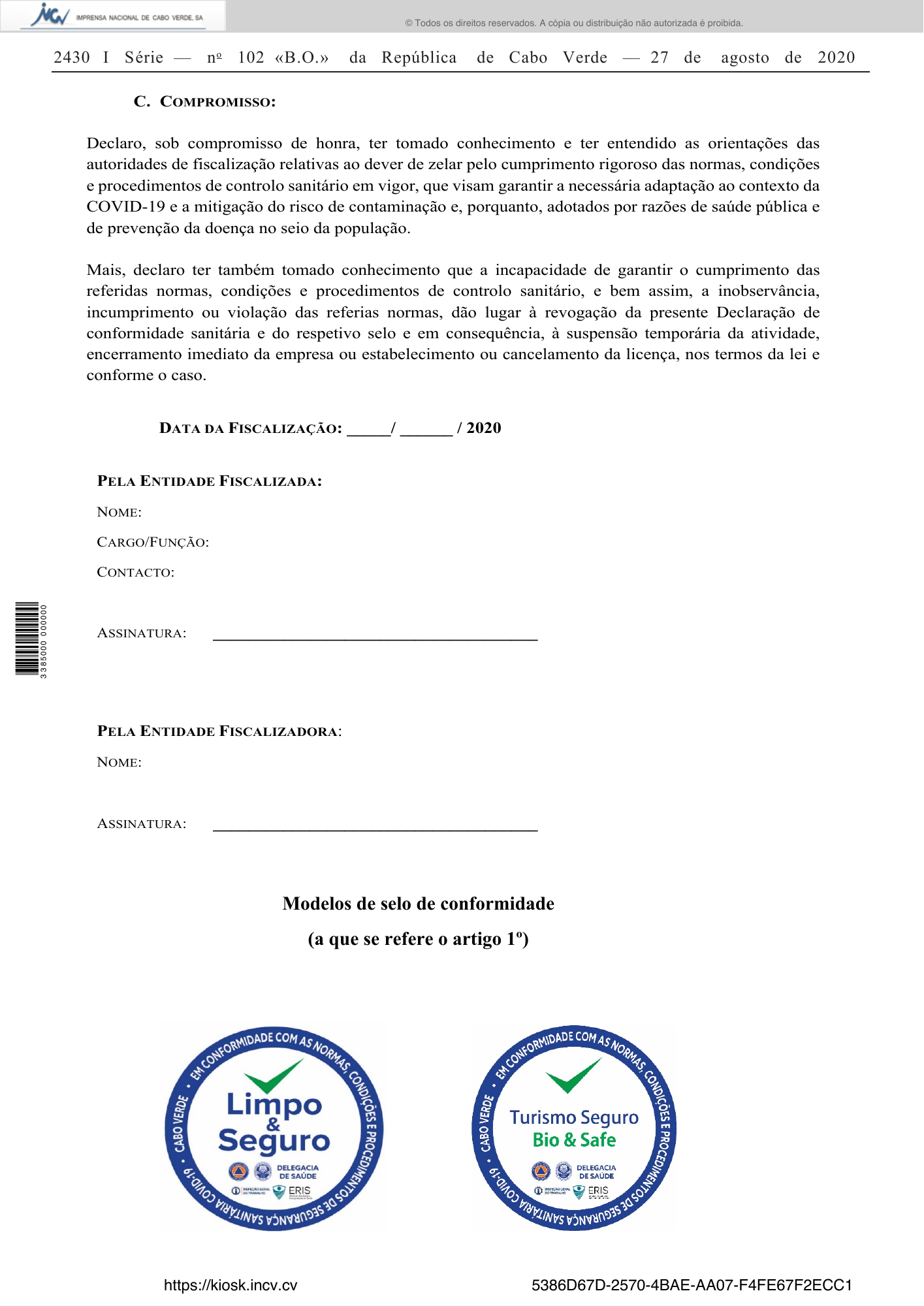 Portaria conjunta n.º 43/2020, de 27 de agosto — official PDF page 4; original table columns, symbols and diagram connections