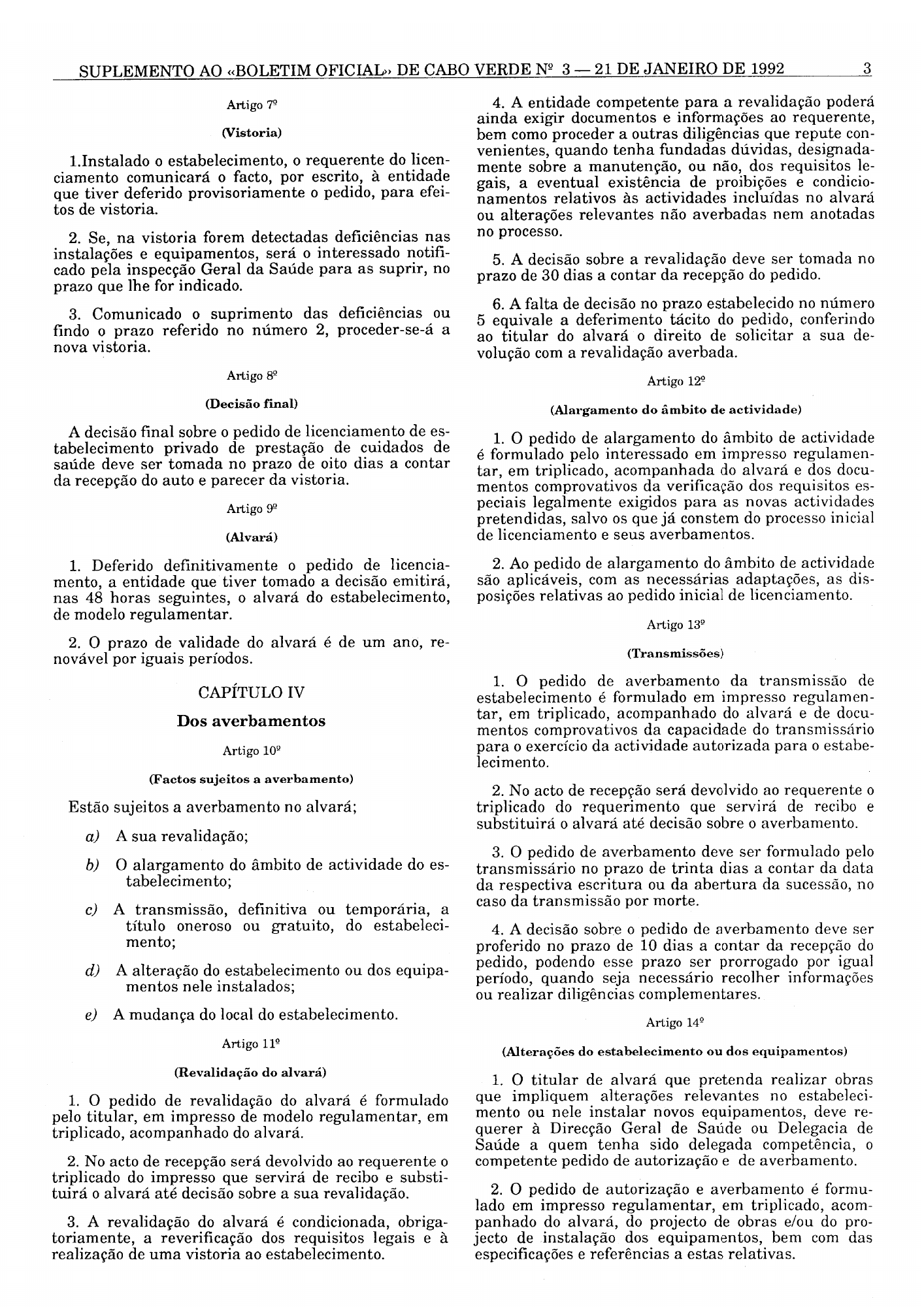 Decreto n.º 8/92, de 21 de Janeiro — official PDF page 3; original table columns, symbols and diagram connections