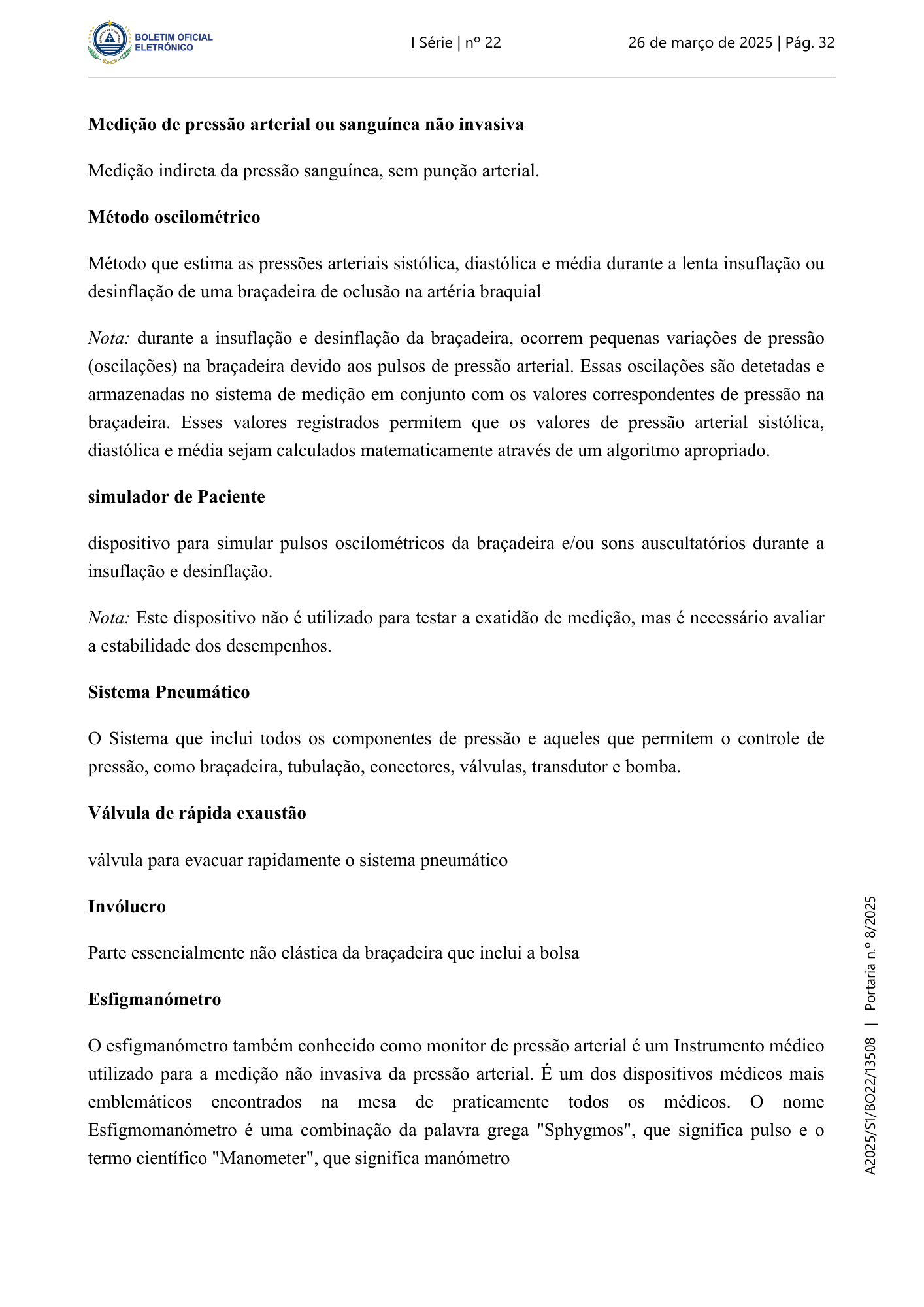 Portaria n.º 8/2025, de 26 de março — official PDF page 22; original table columns, symbols and diagram connections