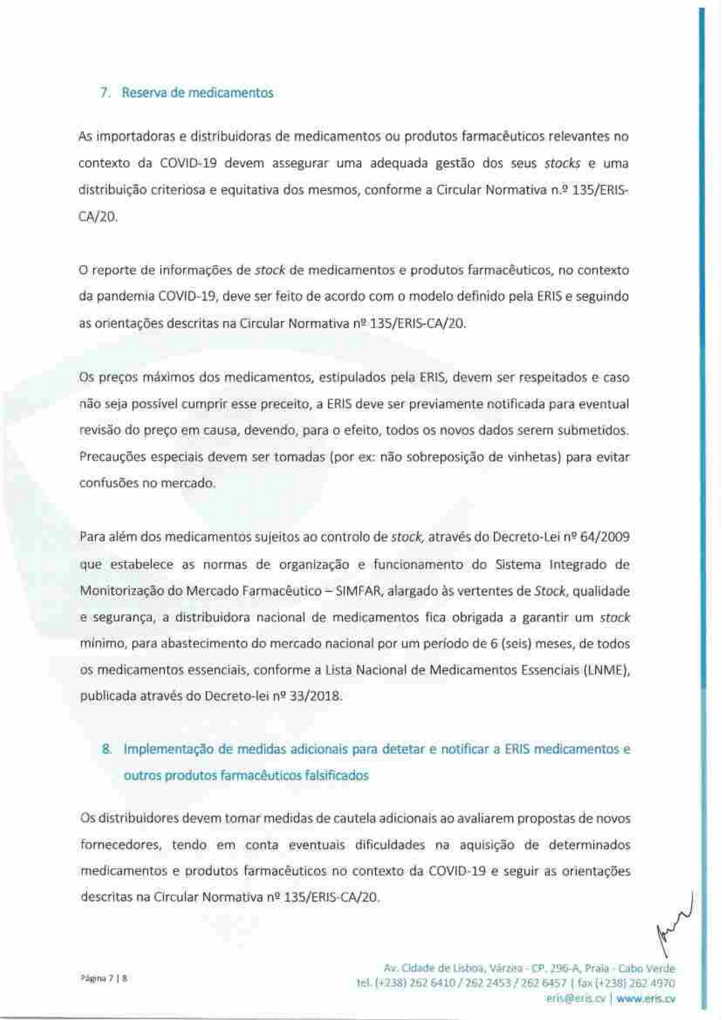 Circular Normativa n.º 142/ERIS-CA/20 — official PDF page 7; original table columns, symbols and diagram connections